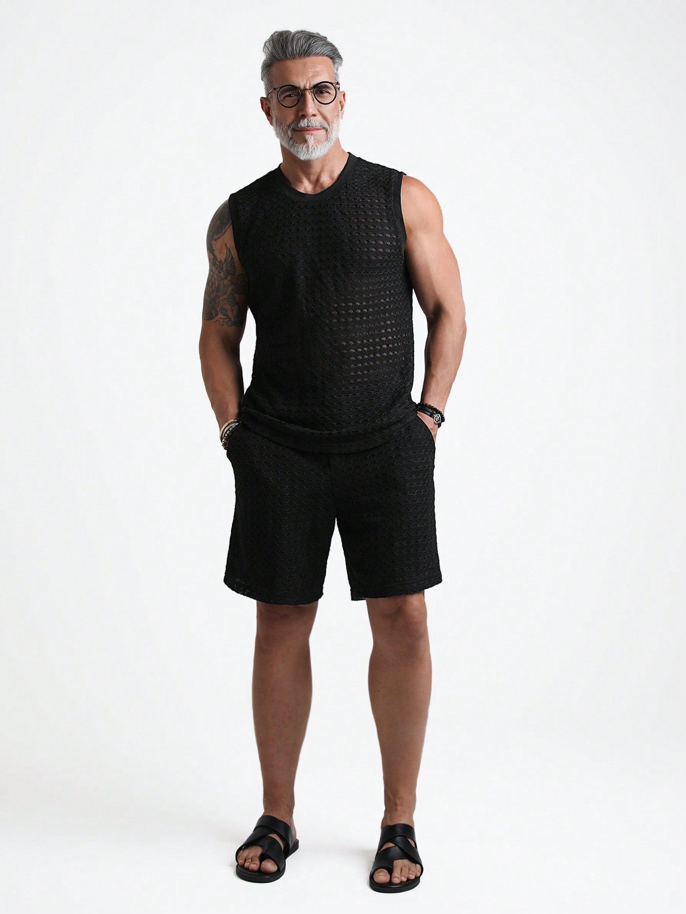 Conjunto Masculino Regata Lisa E Shorts Com Bolsos E Cós Elástico Preto / PP Conjunto Masculino Regata Lisa E Shorts