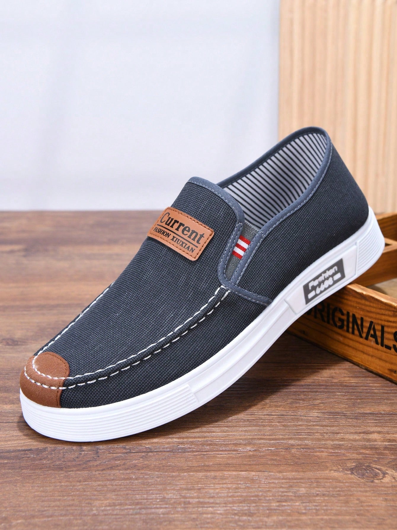 Tênis Masculino Slip-On Casual Lona Estilo Street Confortável Cinza / 36 Tênis Masculino Slip-On Casual Lona Estilo