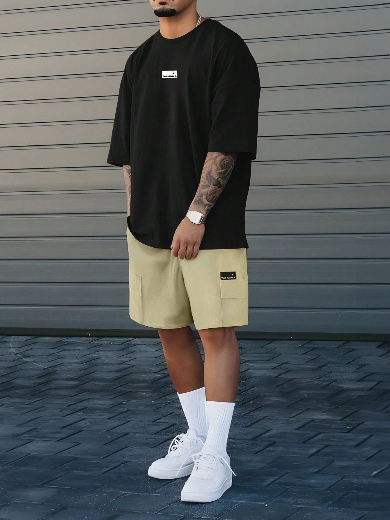 Conjunto Masculino Camiseta Manga Curta E Shorts Soltos Preto / PP Conjunto Masculino Camiseta Manga Curta E Shorts