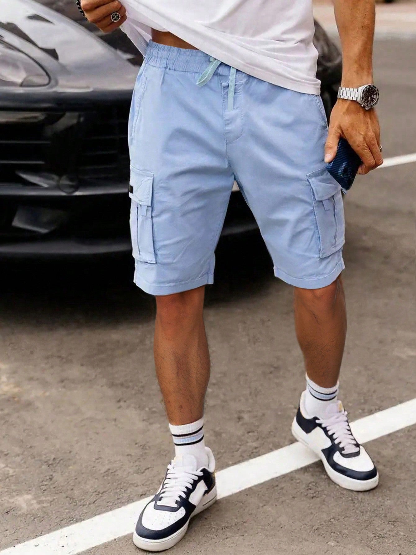 Shorts Masculino Cargo Bolsos Amplos E Cós Elástico Ajustável Shorts Masculino Cargo Bolsos Amplos E Cós Elástico