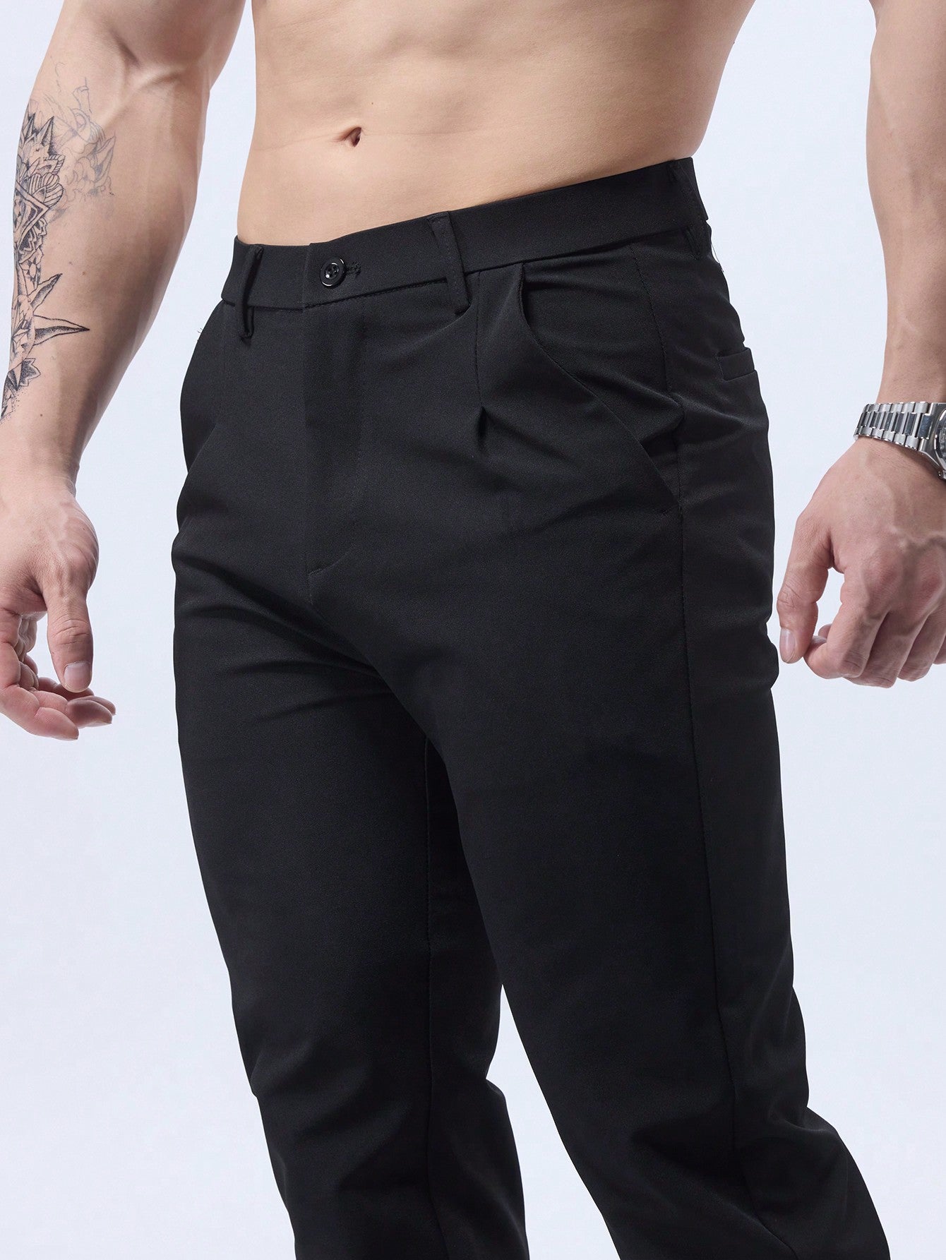 Calça Masculina Social Slim Fit Com Pregas Frontais E Cintura Alta Preto / PP Calça Masculina Social Slim Fit Com