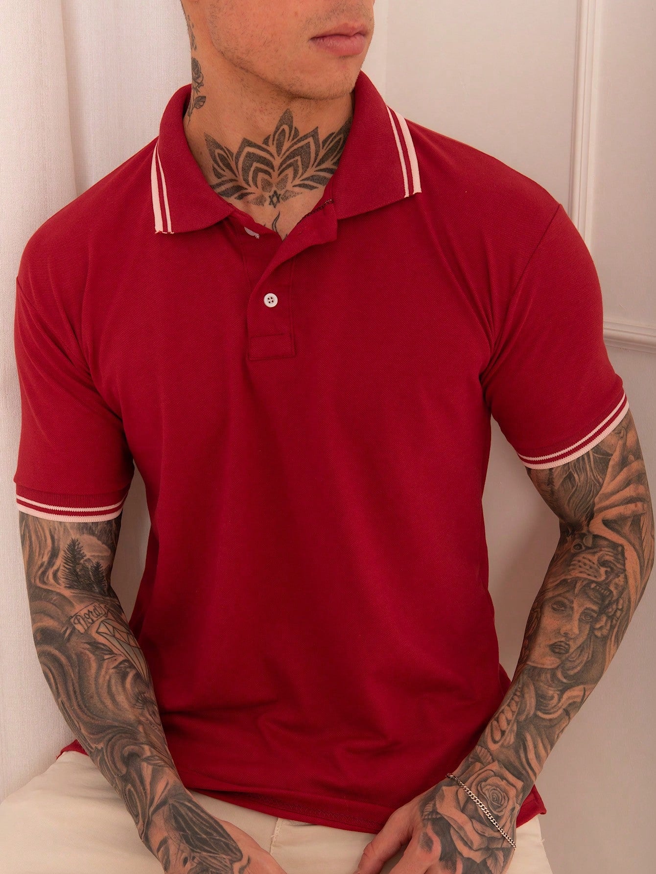 Camisa Polo Masculina Casual Estampa De Listras Gola Tradicional Vinho / PP Camisa Polo Masculina Casual Estampa De