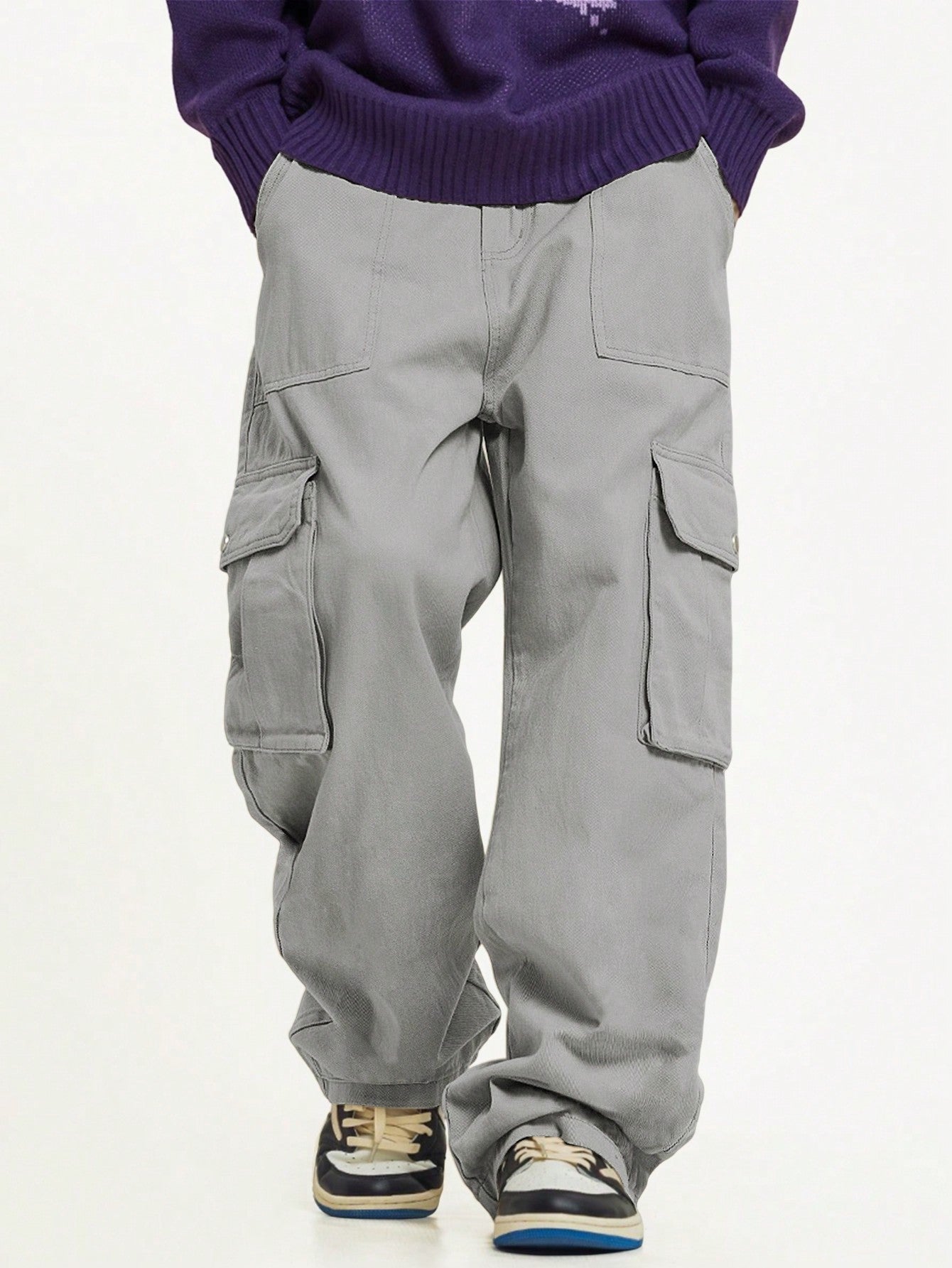 Calça Masculina Cargo Casual Bolsos Sobrepostos E Corte Clássico Calça Masculina Cargo Casual Bolsos Sobrepostos E