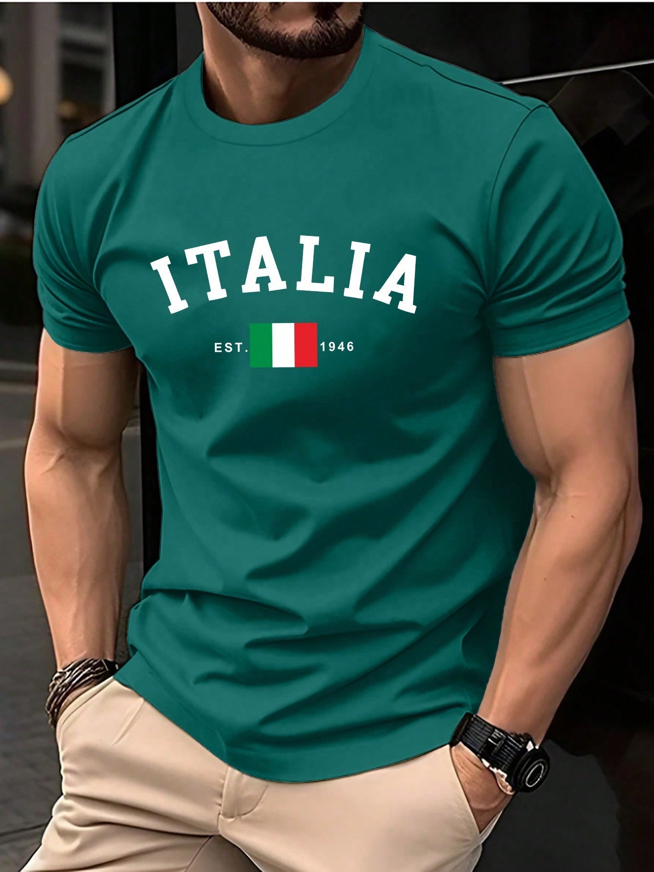 Camisa Masculina Slim Estampa Itália Design Moderno Verde Escuro / PP Camisa Masculina Slim Estampa Itália Design