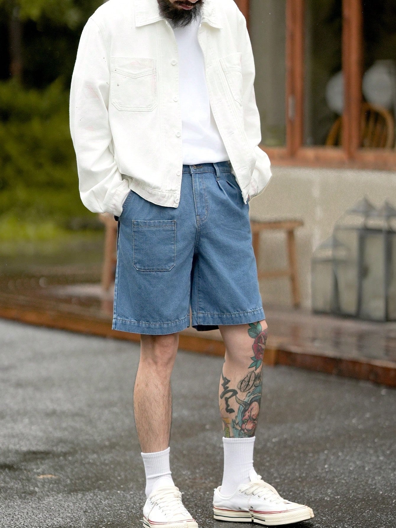 Bermuda Masculina Jeans Com Bolsos E Estilo Retrô Bermuda Masculina Jeans Com Bolsos E Estilo Retrô