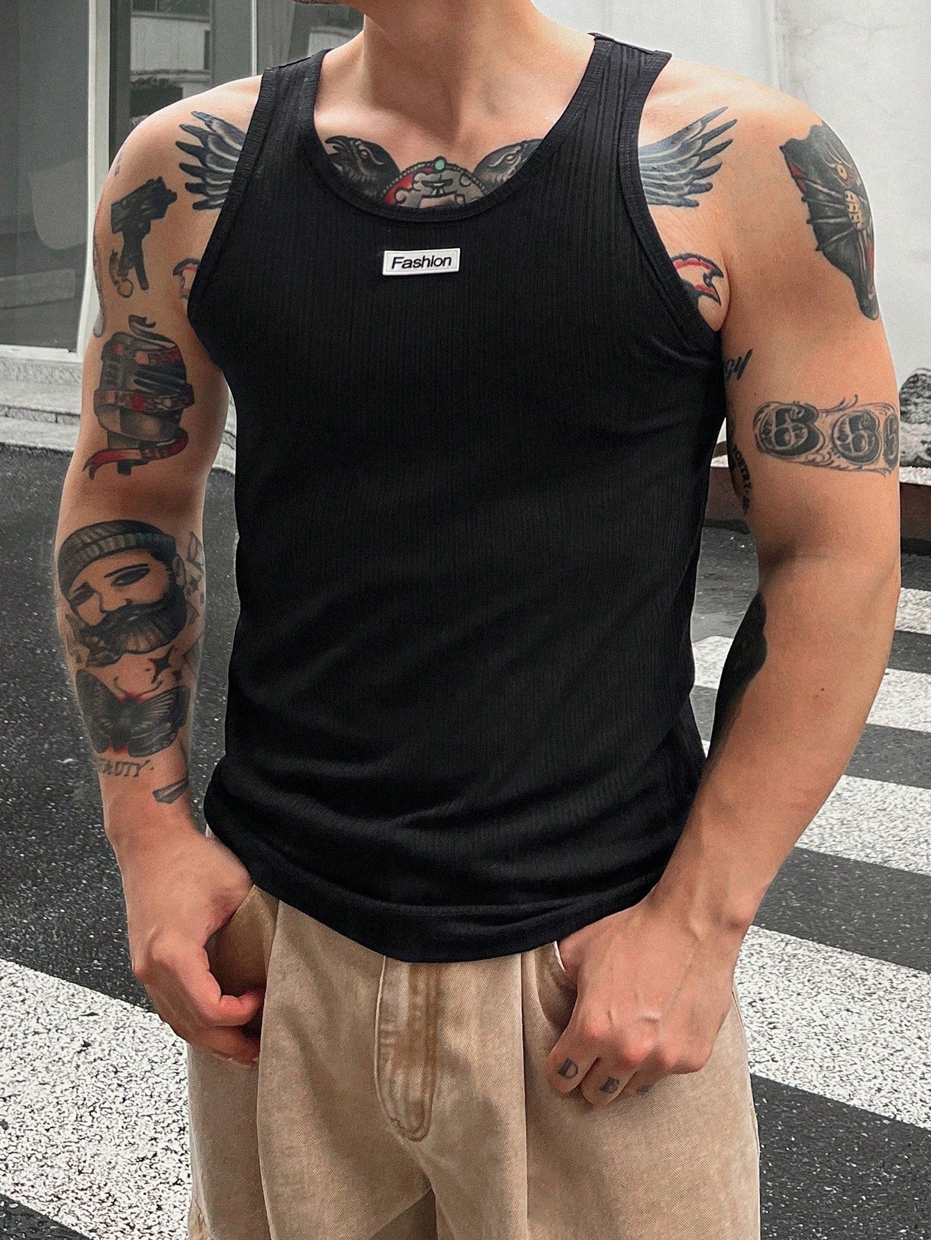 Camiseta Regata Masculina Bordado Letras Gola Redonda Preto / PP Camiseta Regata Masculina Bordado Letras Gola Redonda