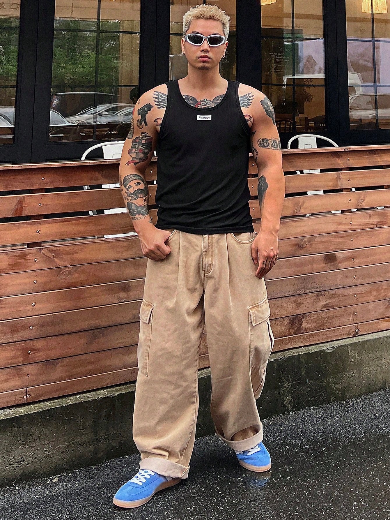 Camiseta Regata Masculina Bordado Letras Gola Redonda Camiseta Regata Masculina Bordado Letras Gola Redonda