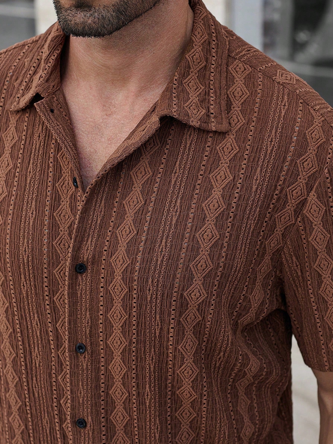 Camisa Masculina De Botão Textura Vazada Caimento Moderno Camisa Masculina De Botão Textura Vazada Caimento Moderno