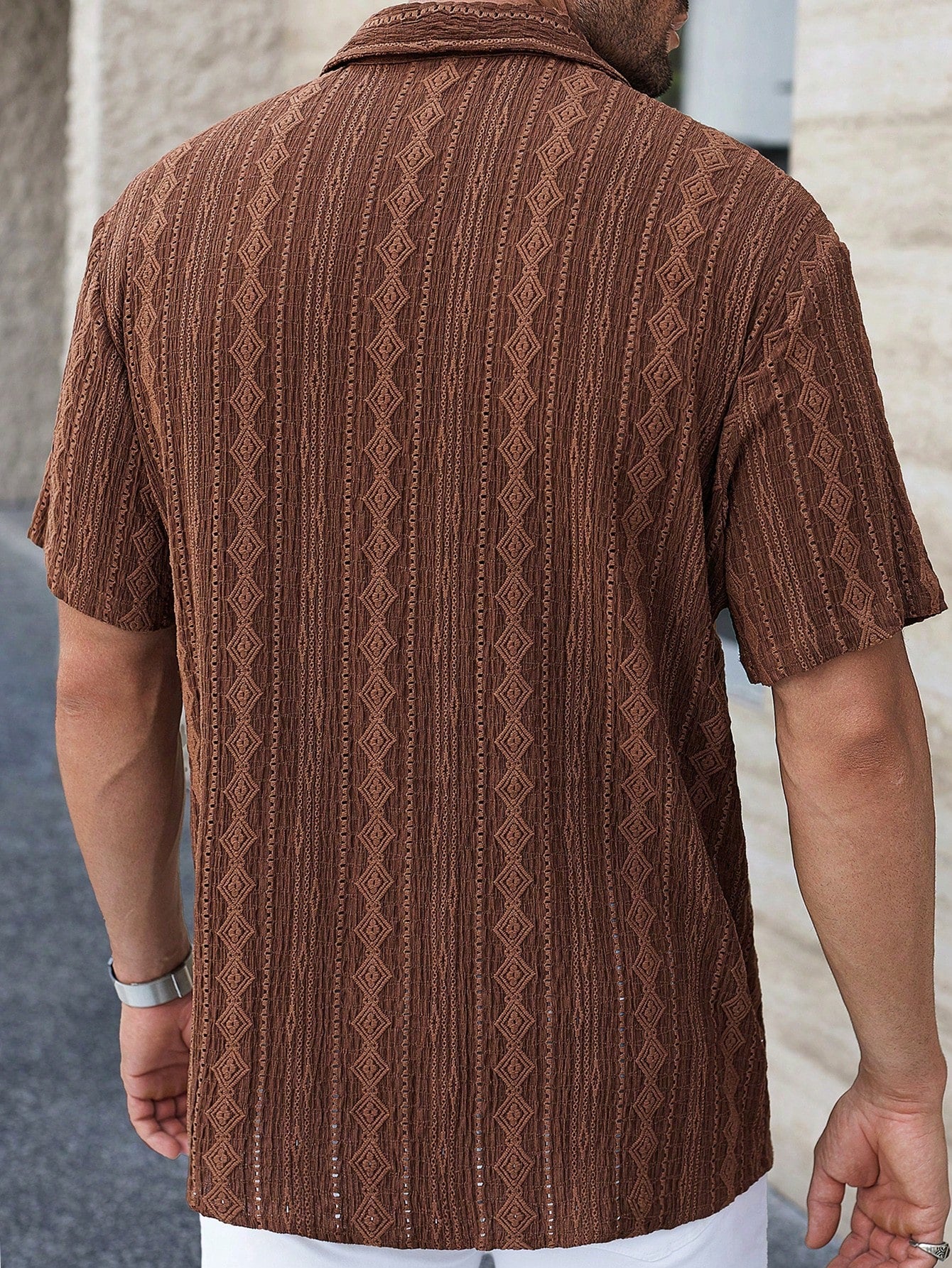 Camisa Masculina De Botão Textura Vazada Caimento Moderno Camisa Masculina De Botão Textura Vazada Caimento Moderno