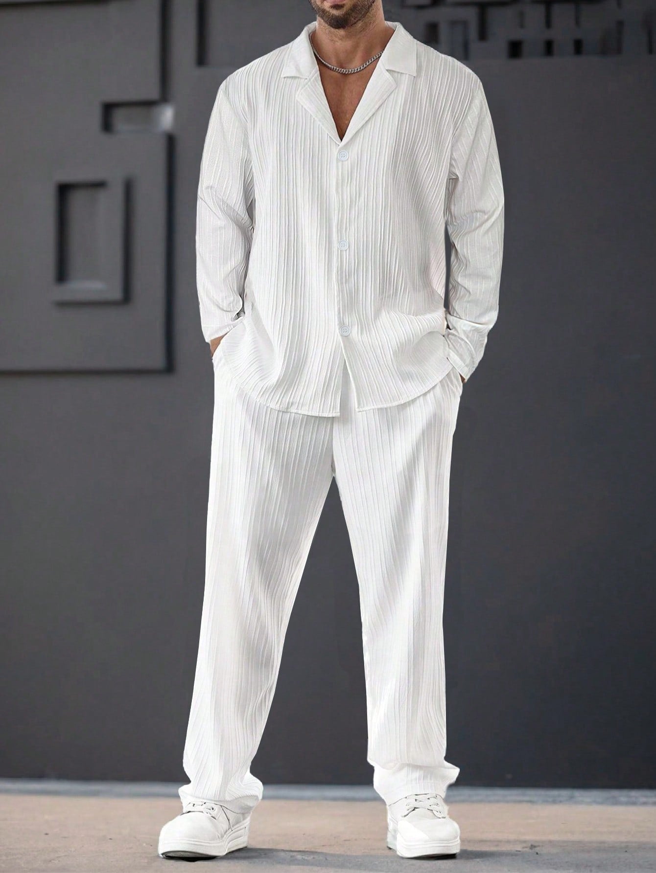 Conjunto Masculino Camisa Manga Longa E Calça Casual Elegante Branco / PP Conjunto Masculino Camisa Manga Longa E Calça