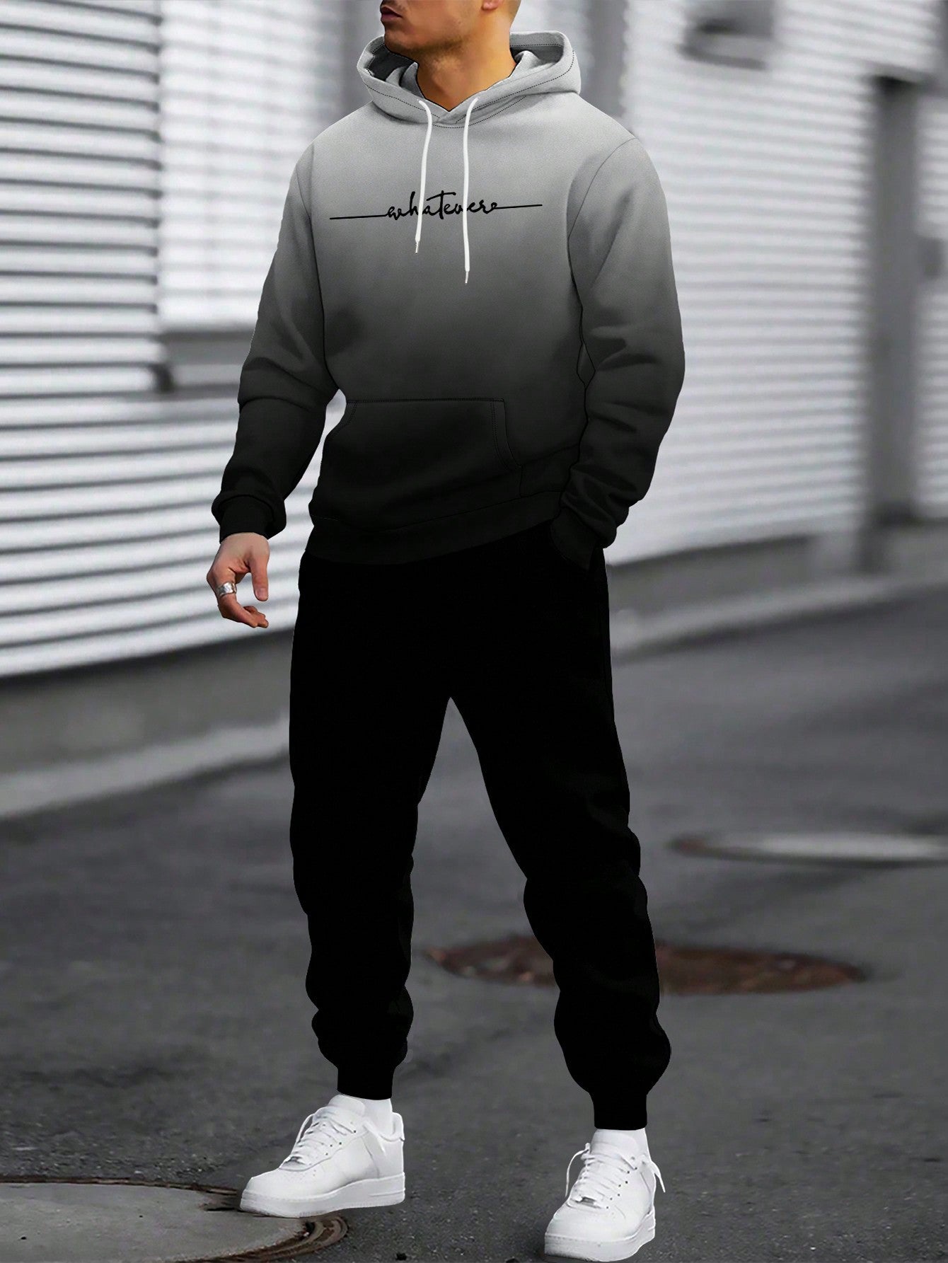 Conjunto Masculino Moletom Degradê Minimalista Com Capuz Preto / PP Conjunto Masculino Moletom Degradê Minimalista Com