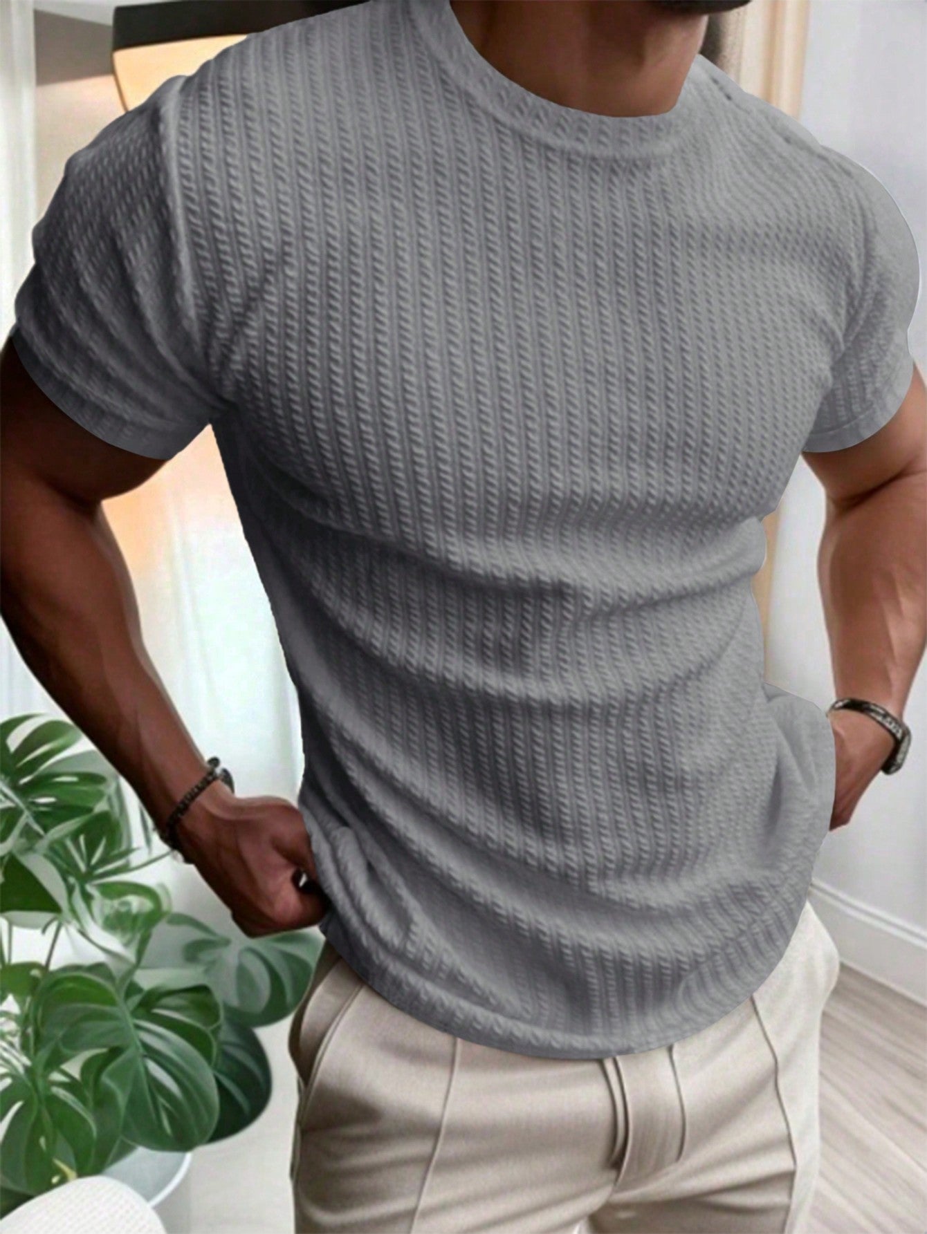 Camisa Masculina Slim Textura Elegante Caimento Perfeito Cinza / PP Camisa Masculina Slim Textura Elegante Caimento