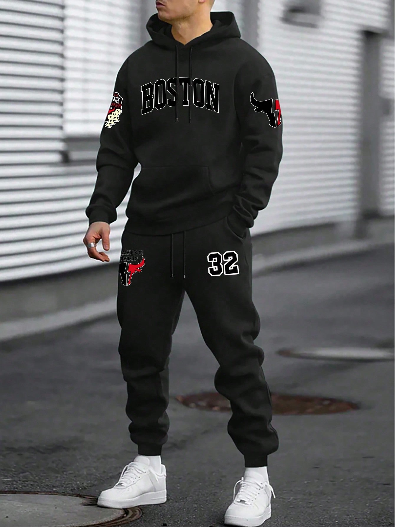 Conjunto Masculino Moletom Boston Esportivo Com Estampa Número Preto / PP Conjunto Masculino Moletom Boston Esportivo