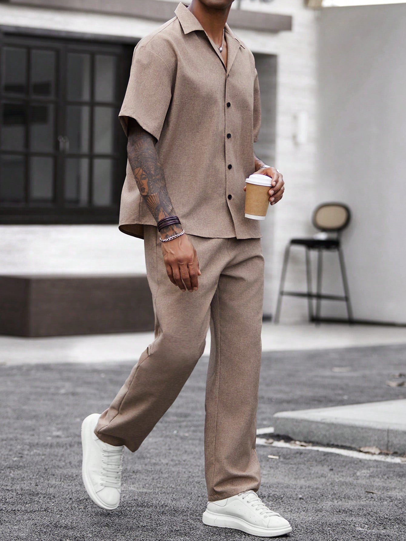 Conjunto Masculino Camisa Textura Linho E Calça Casual Elegante Conjunto Masculino Camisa Textura Linho E Calça Casual