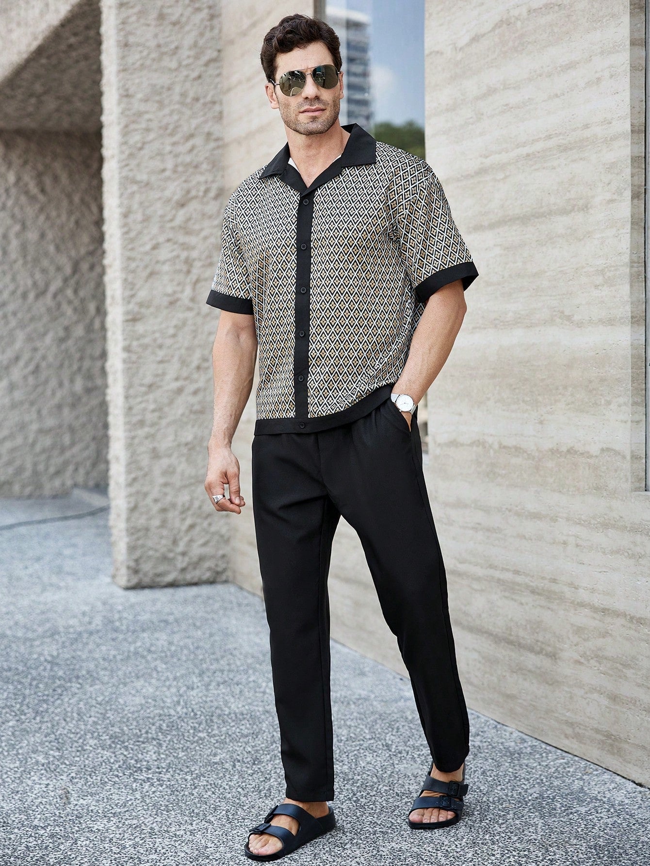 Conjunto Masculino Camisa Estampada E Calça Elegante E Leve Conjunto Masculino Camisa Estampada E Calça Elegante E Leve