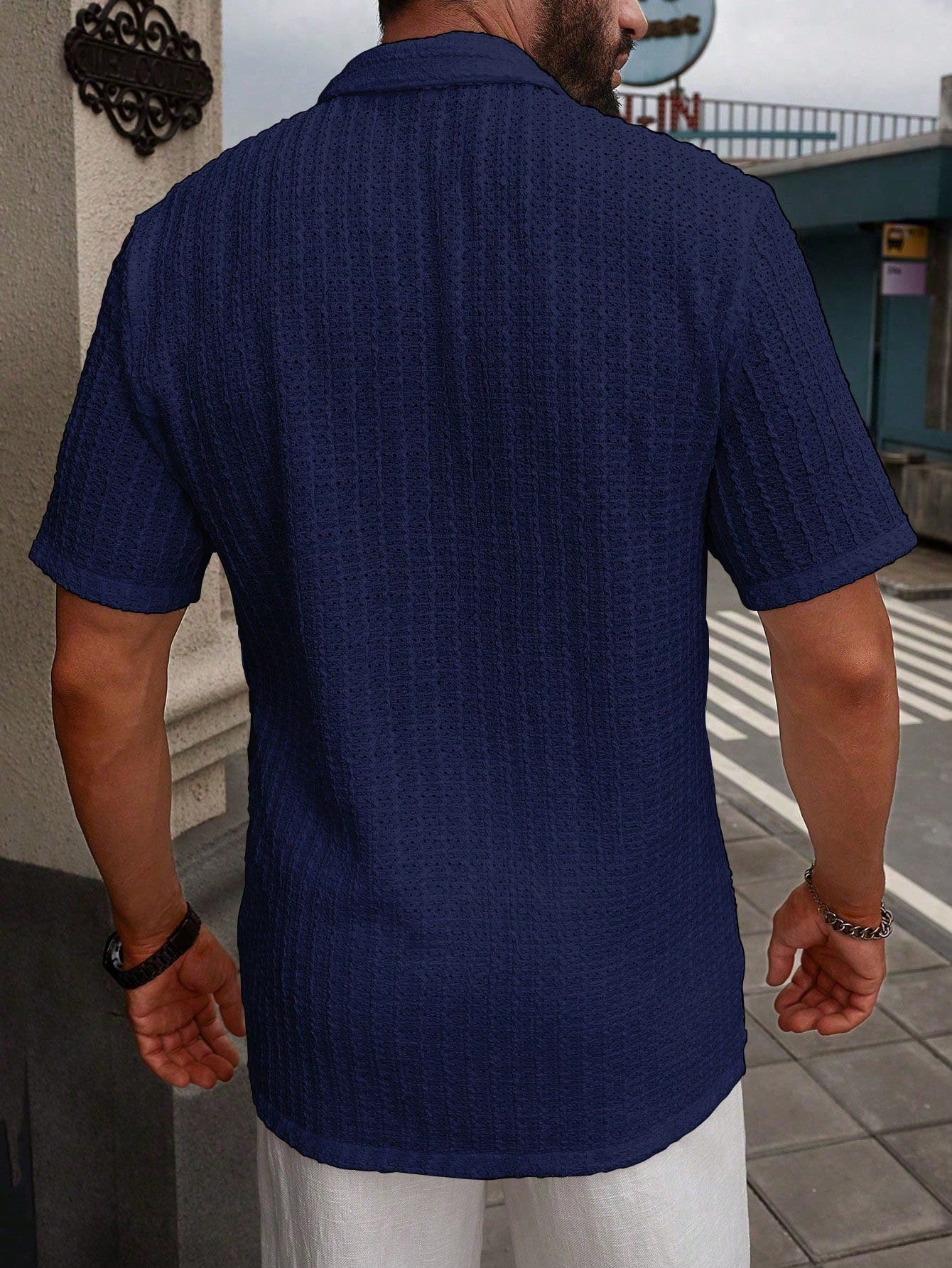 Camisa Masculina De Botão Tecido Trabalhado Visual Moderno Camisa Masculina De Botão Tecido Trabalhado Visual Moderno