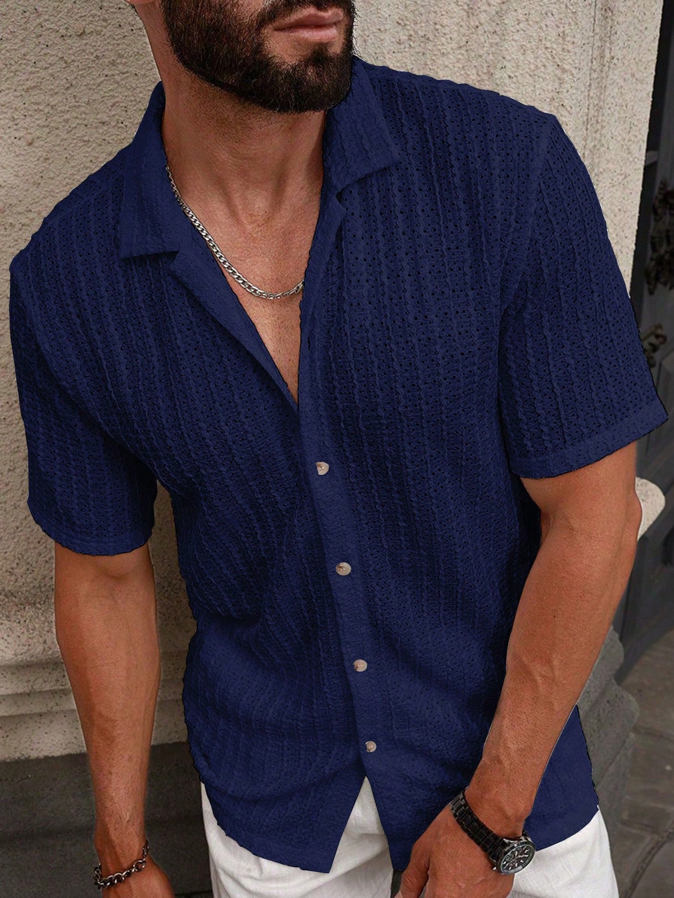 Camisa Masculina De Botão Tecido Trabalhado Visual Moderno Camisa Masculina De Botão Tecido Trabalhado Visual Moderno