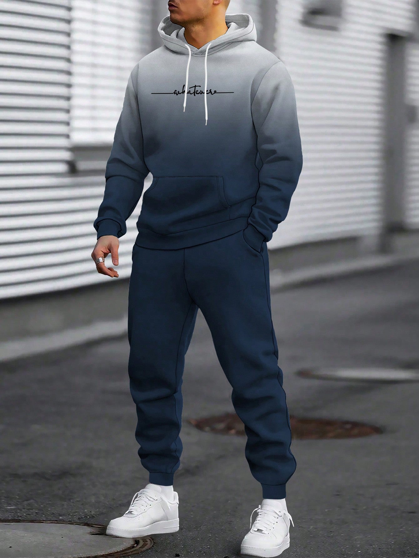 Conjunto Masculino Moletom Degradê Minimalista Com Capuz Azul / PP Conjunto Masculino Moletom Degradê Minimalista Com