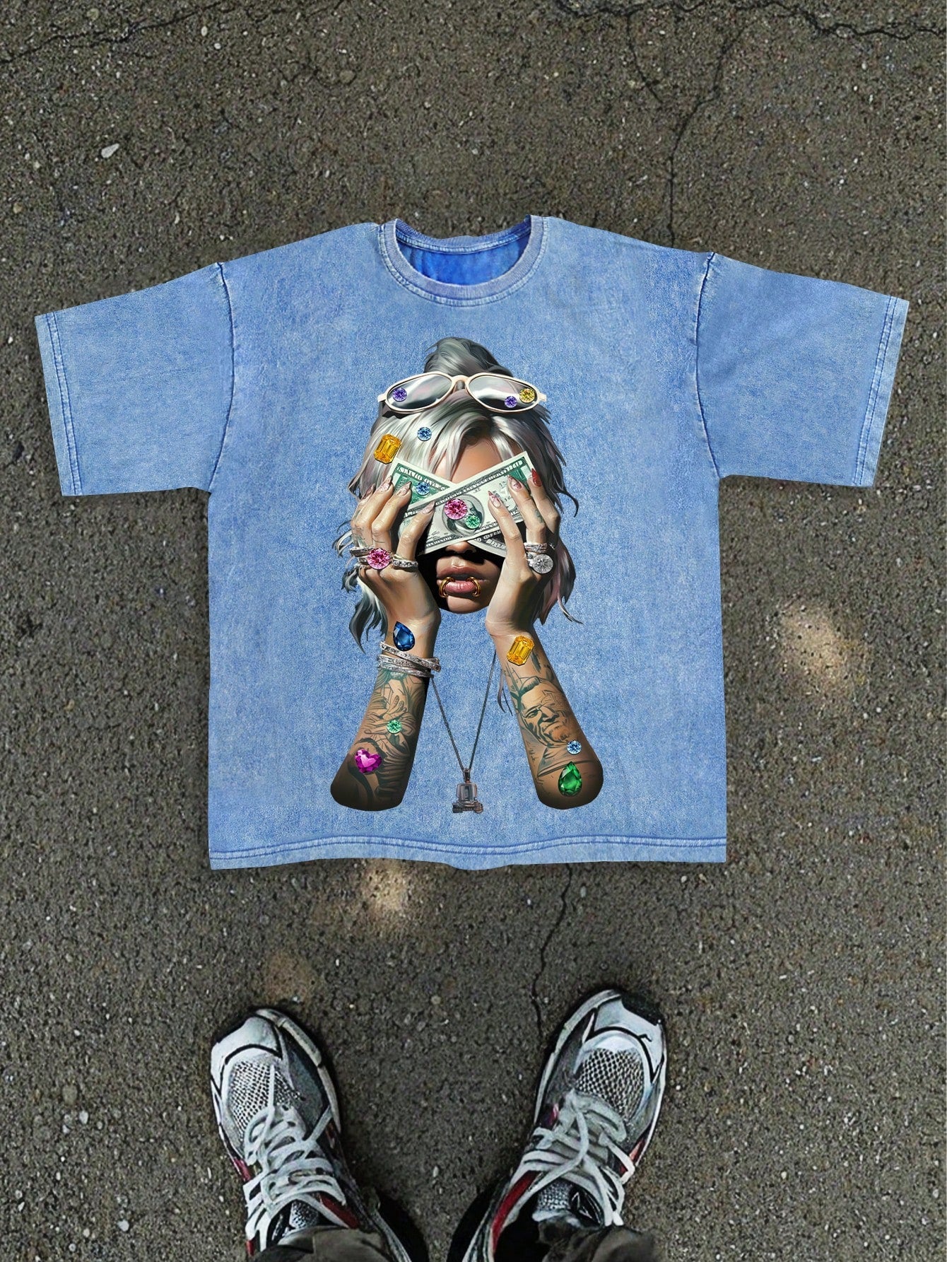 Camiseta Masculina Oversized Estampa Urbana Estilo Moderno Azul / PP Camiseta Masculina Oversized Estampa Urbana Estilo