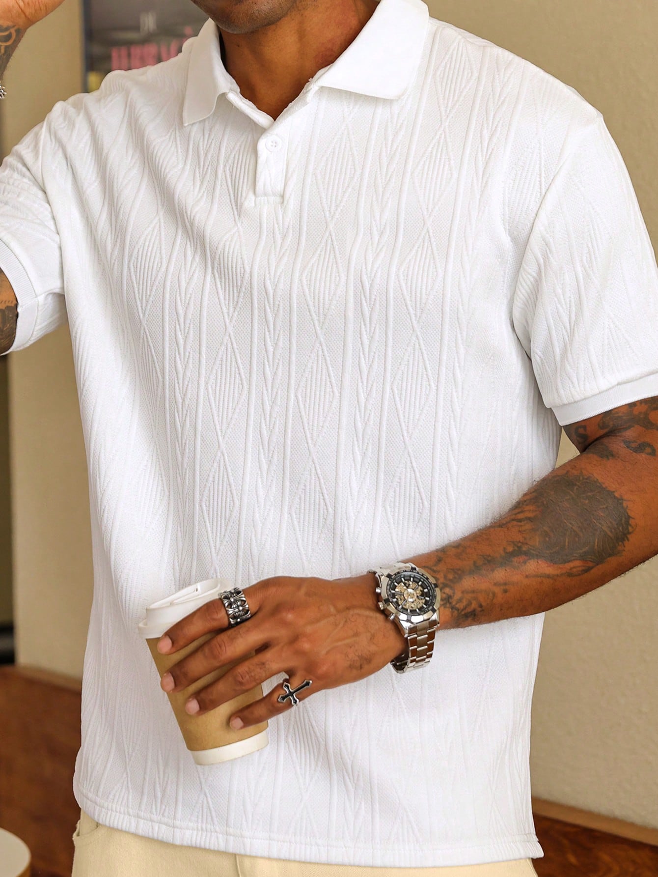 Camisa Polo Masculina Casual Design Texturizado Gola Tradicional Camisa Polo Masculina Casual Design Texturizado Gola