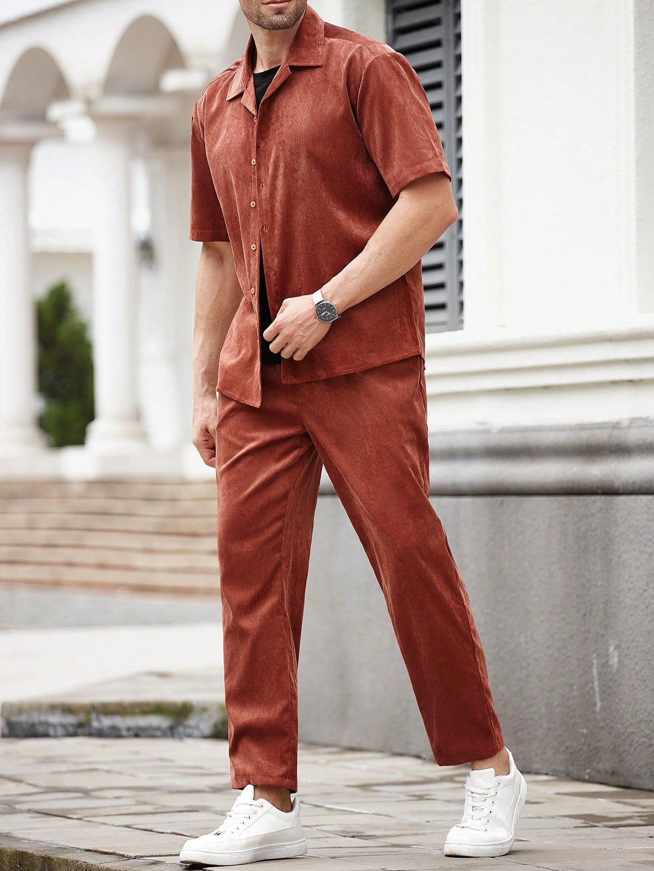 Conjunto Masculino Camisa Manga Curta Com Botões E Calça Casual Conjunto Masculino Camisa Manga Curta Com Botões E