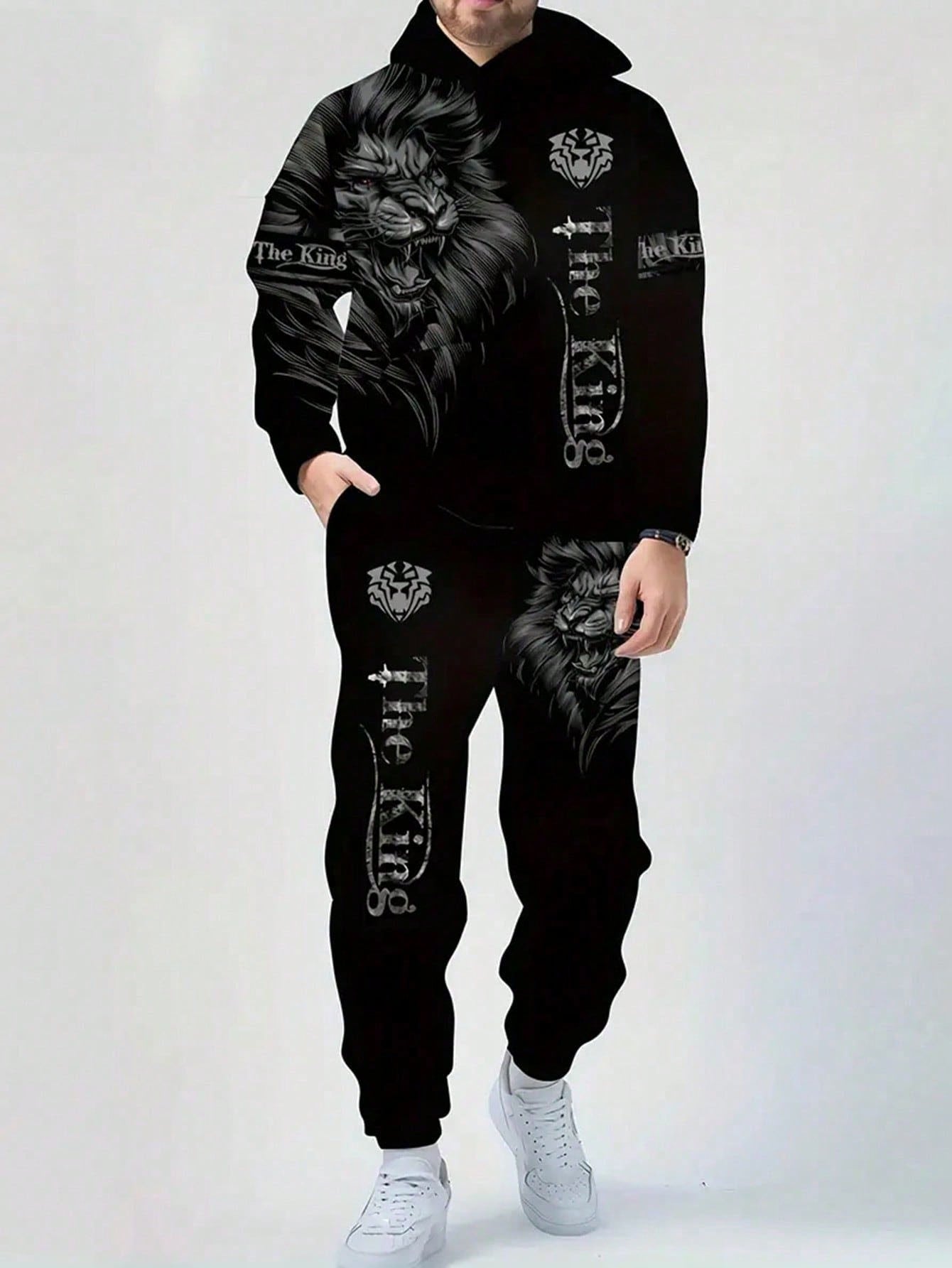 Conjunto Masculino Moletom Estampa Leão The King Imponente Preto / PP Conjunto Masculino Moletom Estampa Leão The King