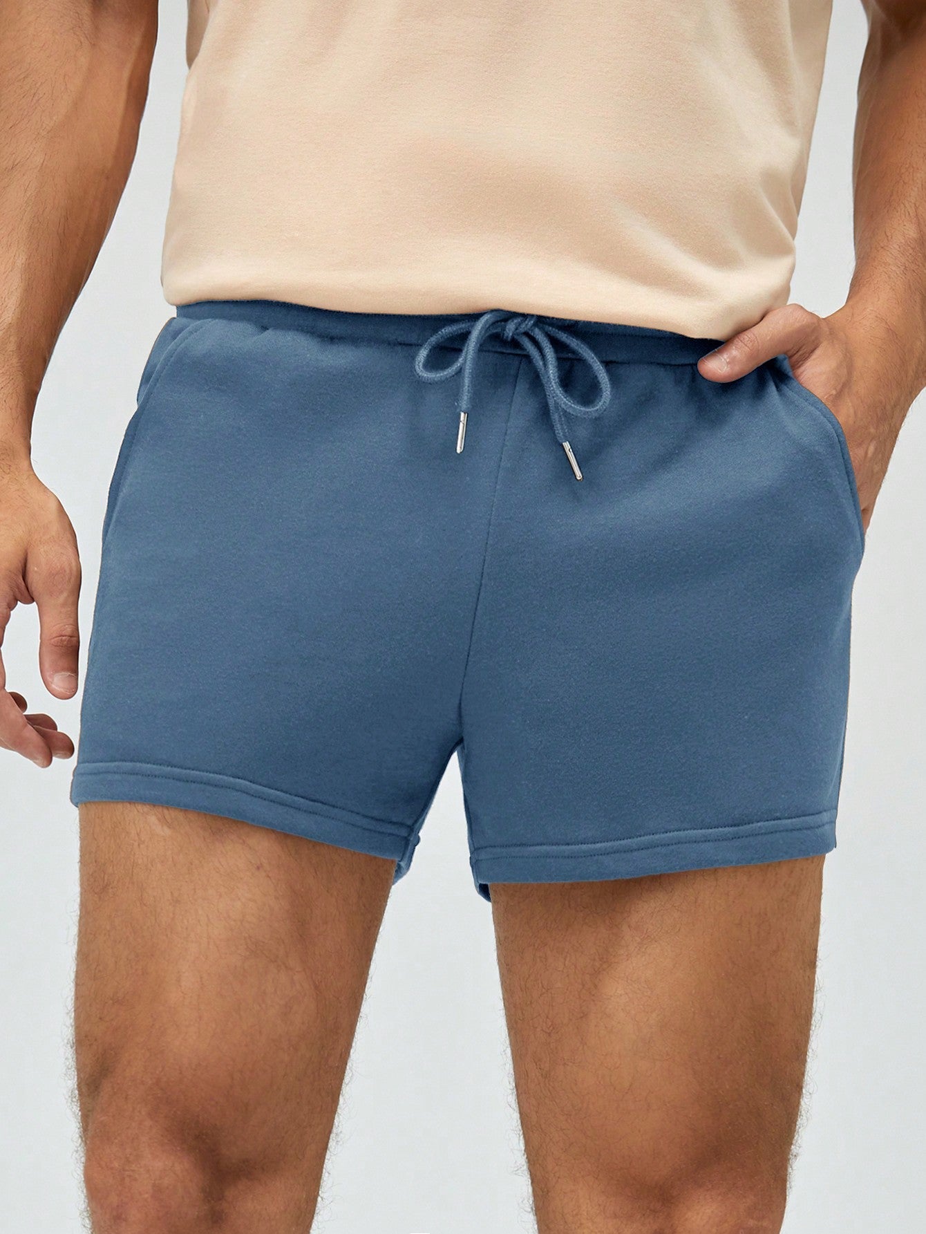 Shorts Masculino Moletom Básico Com Cordão Ajustável Corte Solto Azul / PP Shorts Masculino Moletom Básico Com Cordão