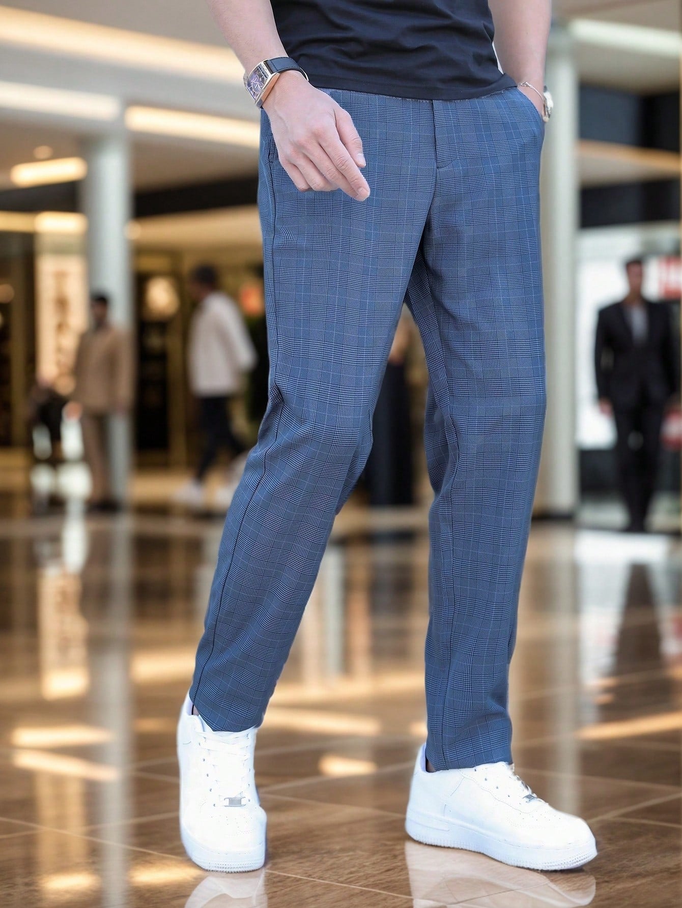 Calça Masculina Alfaiataria Slim Fit Com Estampa Pied Poule Moderna Calça Masculina Alfaiataria Slim Fit Com Estampa