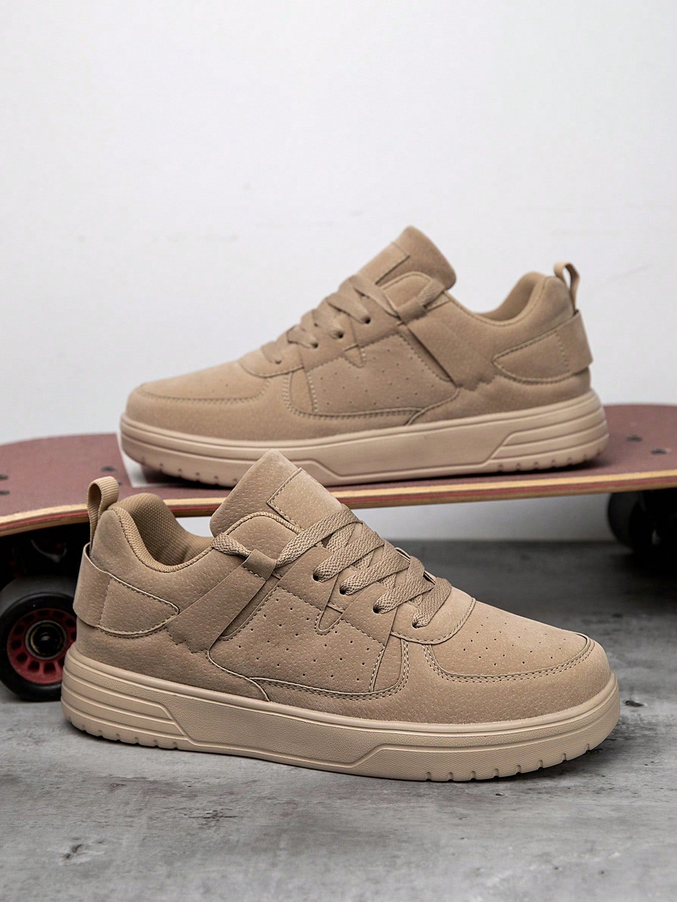 Tênis Masculino Skate Casual Camurça Cadarço Solado Antiderrapante Marrom Claro / 36 Tênis Masculino Skate Casual