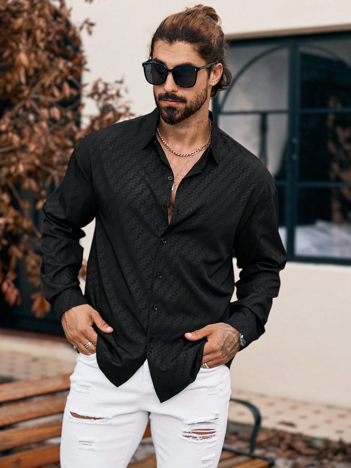 Camisa Masculina De Botão Estampa Discreta Corte Sofisticado Camisa Masculina De Botão Estampa Discreta Corte