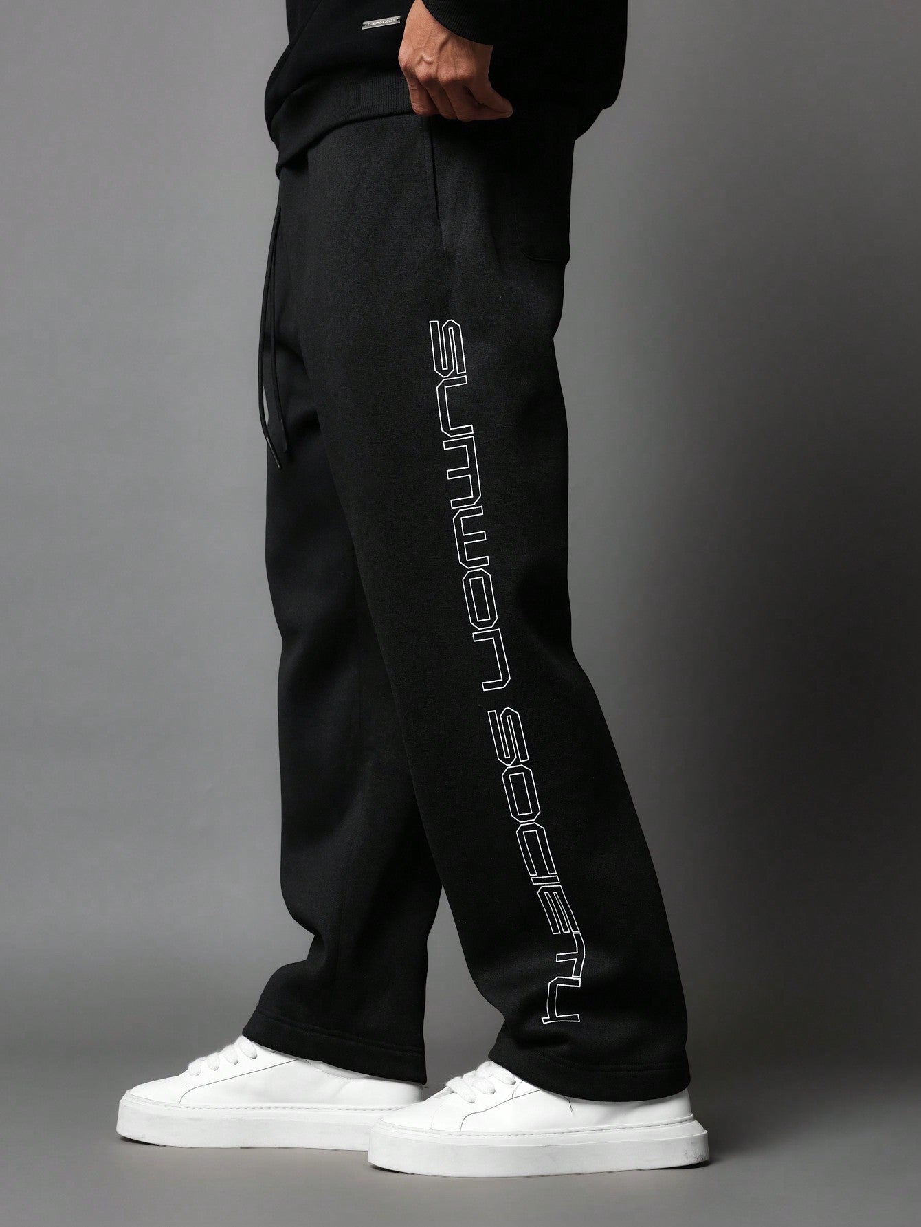 Calça Masculina Wide Leg Com Estampa Lateral Streetwear Preto / PP Calça Masculina Wide Leg Com Estampa Lateral