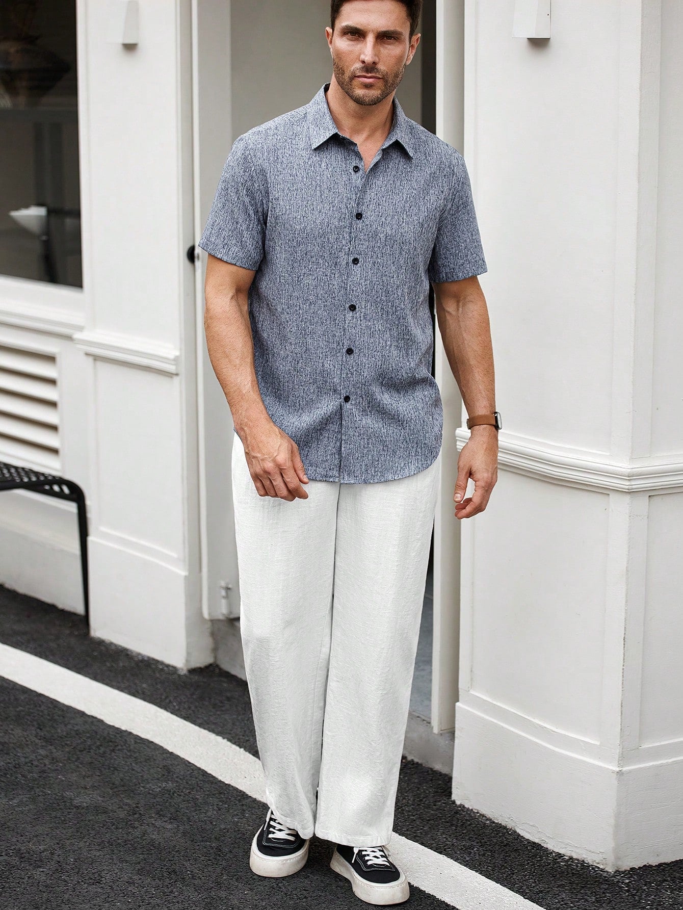 Camisa Masculina De Botão Estampa Texturizada Corte Slim Camisa Masculina De Botão Estampa Texturizada Corte Slim