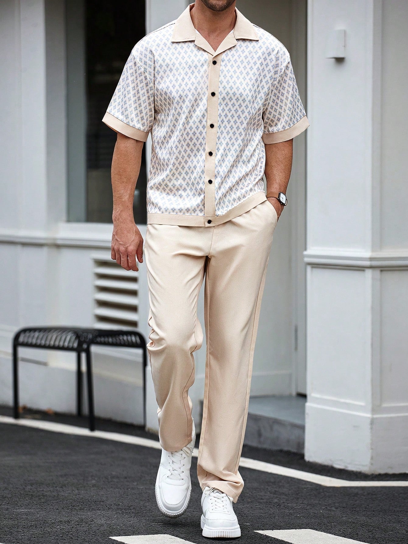 Conjunto Masculino Camisa Estampada E Calça Elegante E Leve Damasco / PP Conjunto Masculino Camisa Estampada E Calça