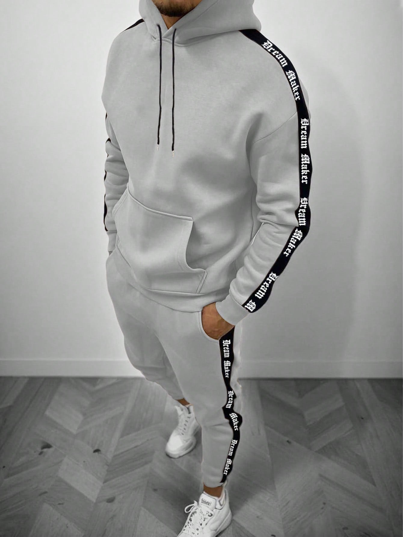 Conjunto Masculino Moletom Térmico Com Faixas Laterais Urbanas Cinza Claro / PP Conjunto Masculino Moletom Térmico Com