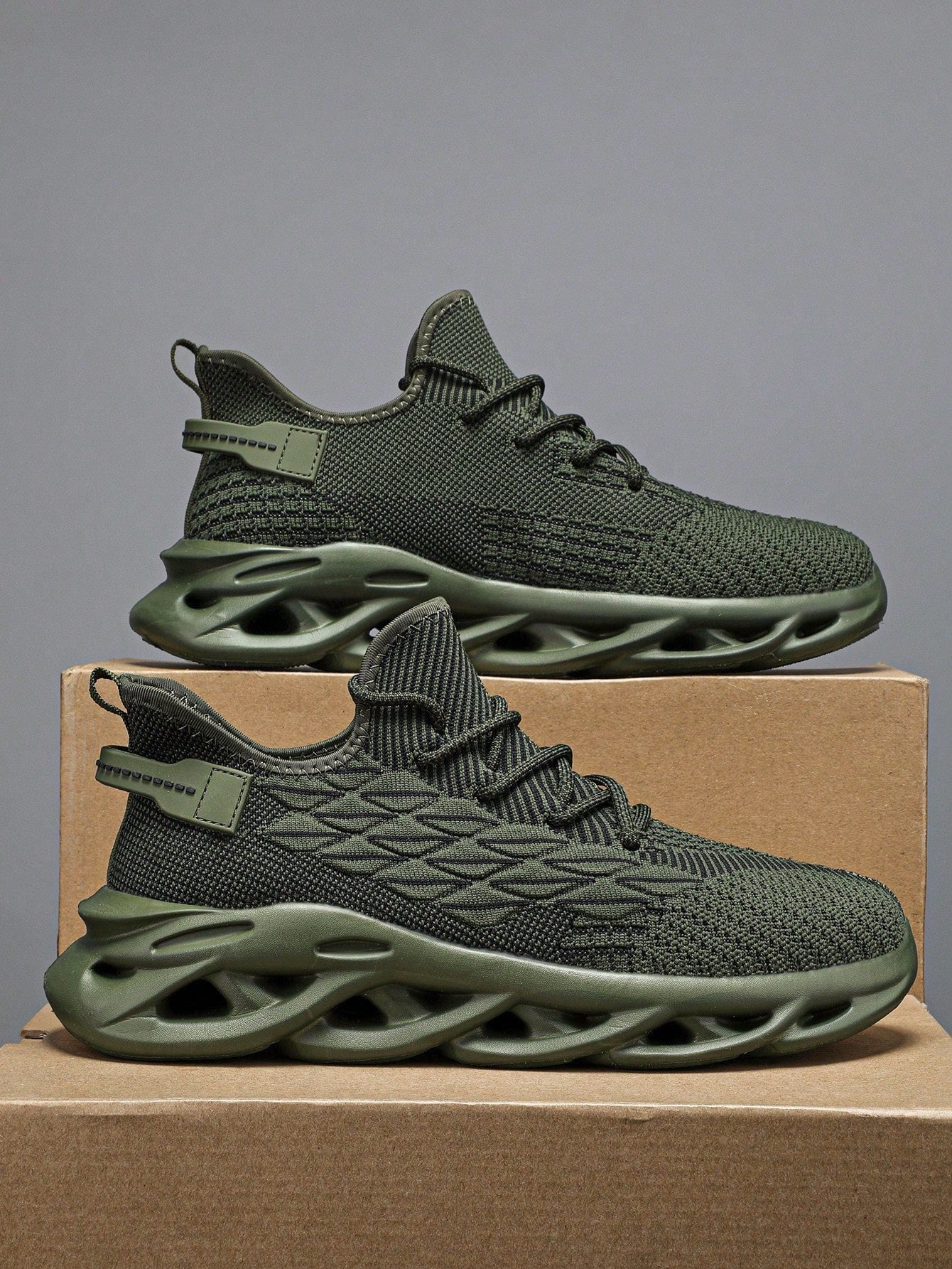 Tênis Masculino Chunky Leve Respirável Trançado Confortável Verde Militar / 36 Tênis Masculino Chunky Leve Respirável