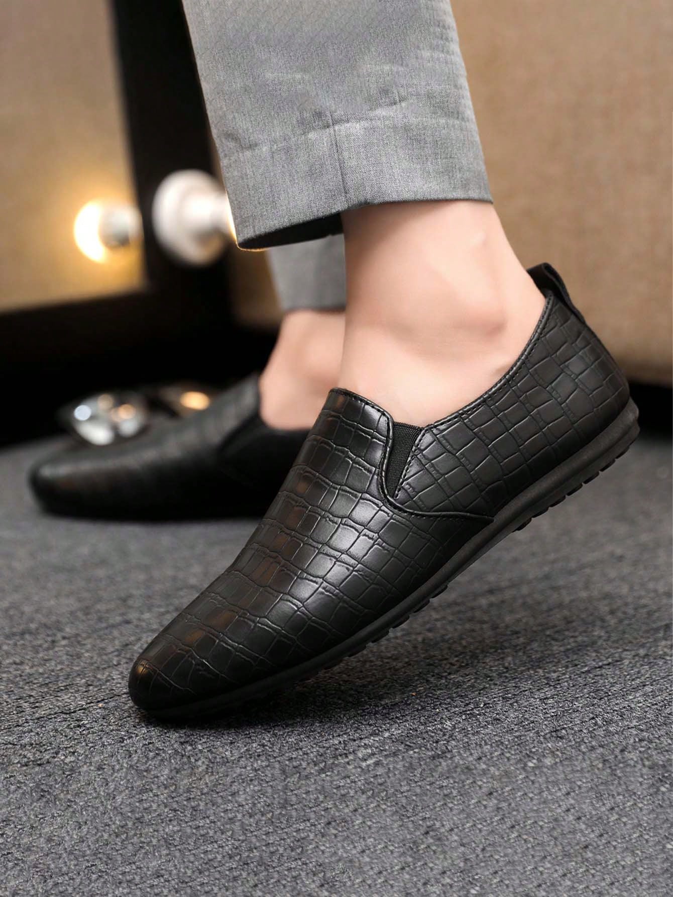 Sapato Masculino Slip-On Texturizado Estilo Elegante Preto / 36 Sapato Masculino Slip-On Texturizado Estilo Elegante