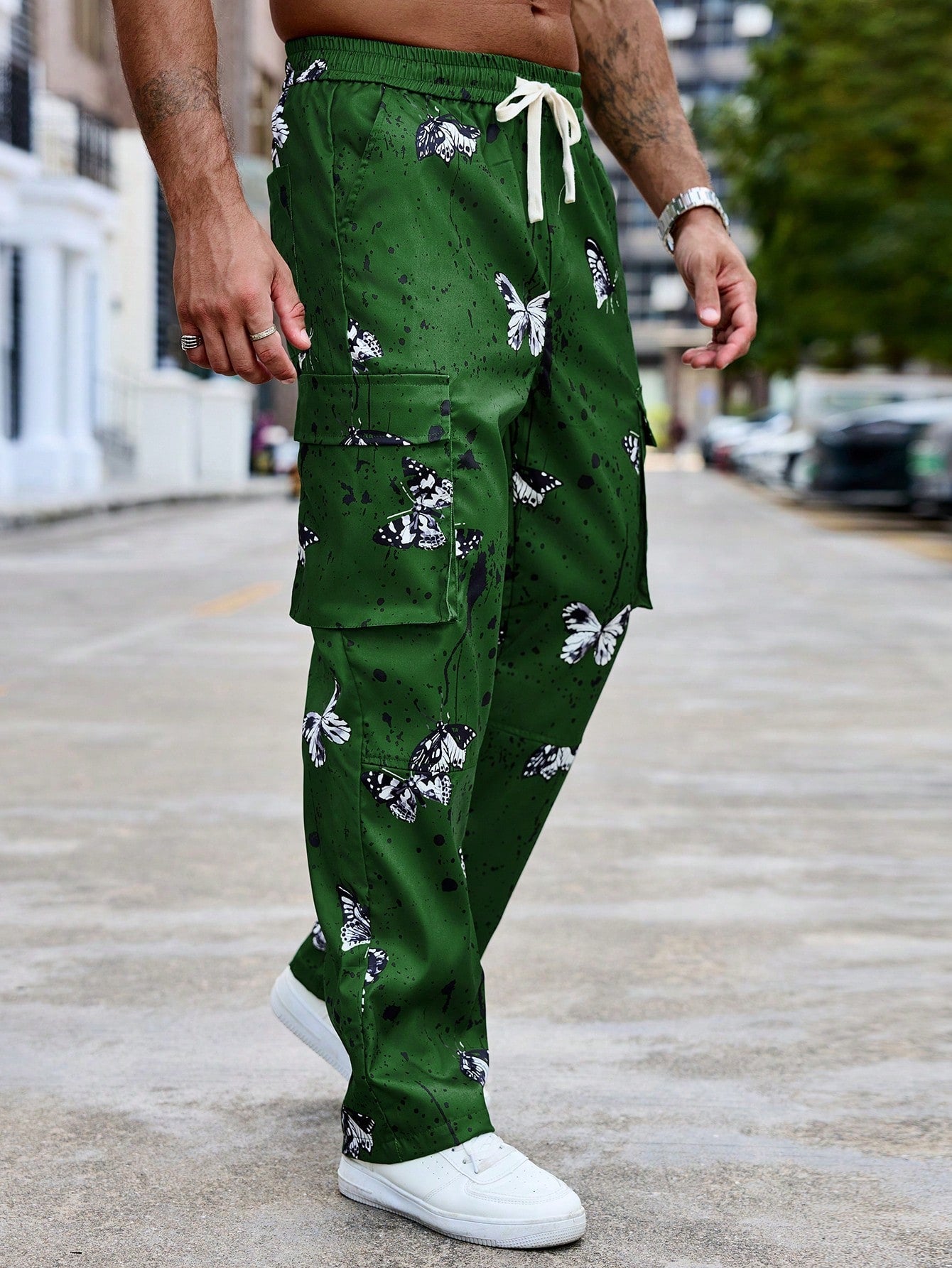 Calça Masculina Cargo Estampada Com Estilo Street Exclusivo Verde / PP Calça Masculina Cargo Estampada Com Estilo