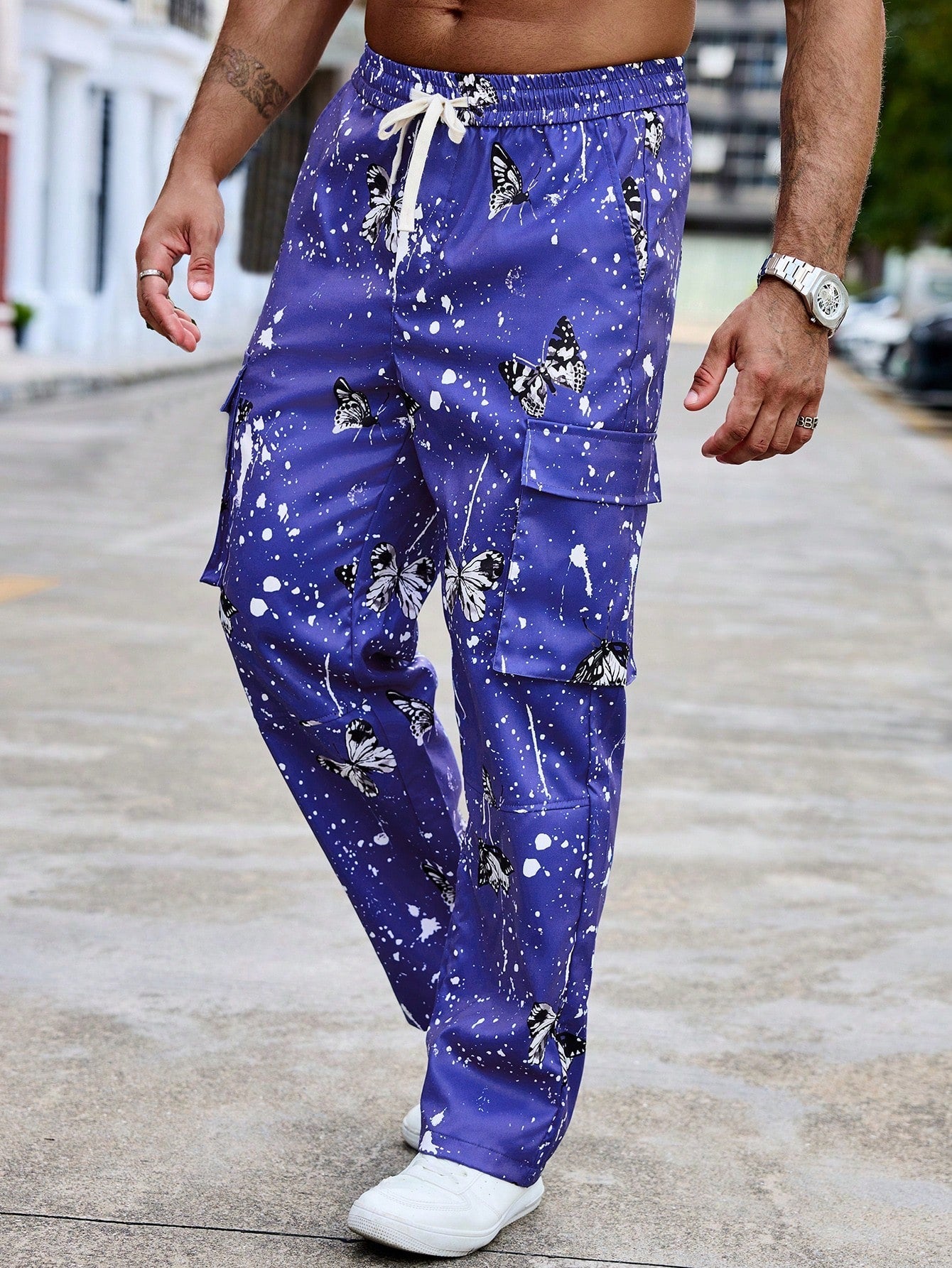 Calça Masculina Cargo Estampada Com Estilo Street Exclusivo Roxo / PP Calça Masculina Cargo Estampada Com Estilo Street