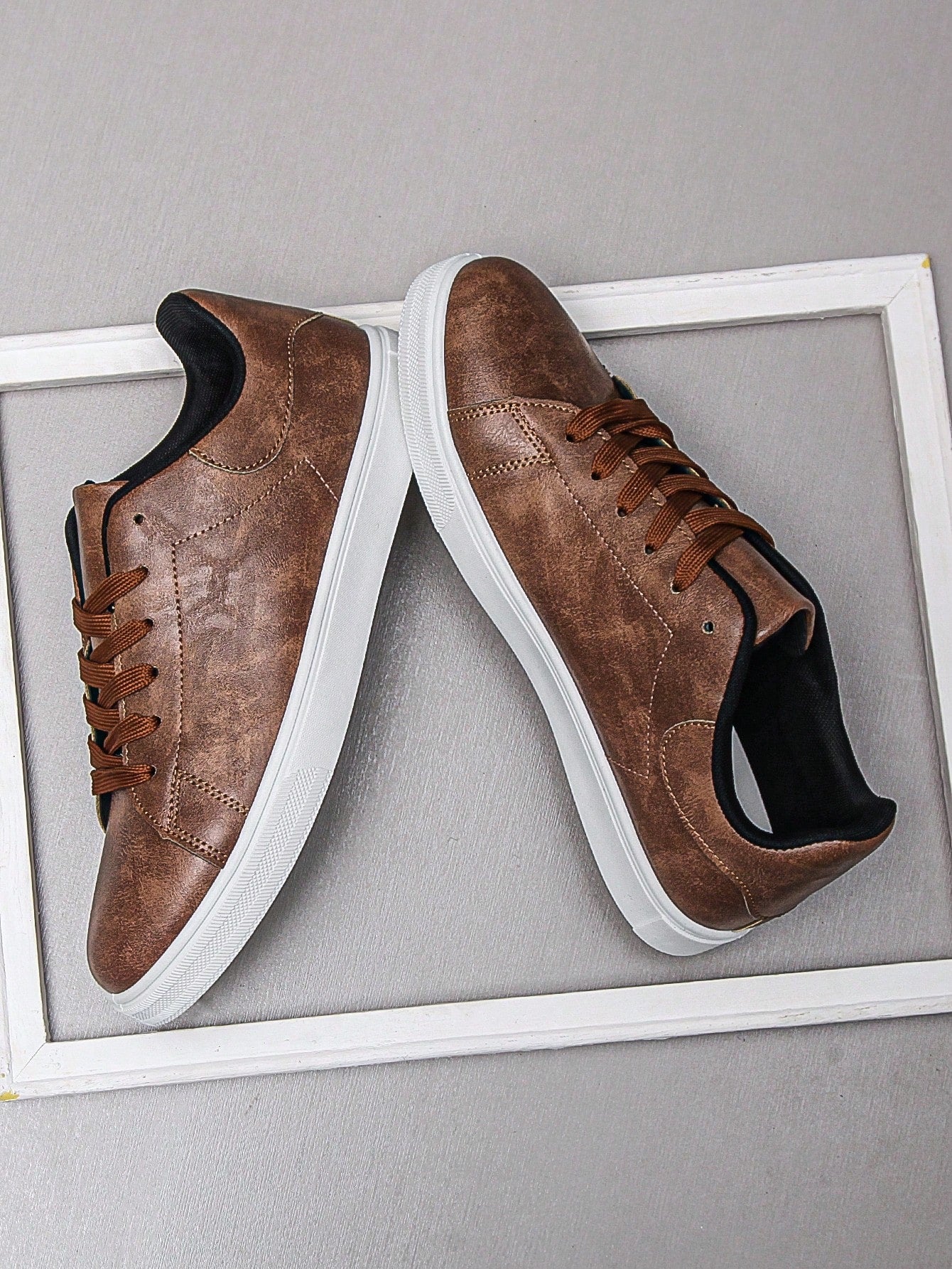 Tênis Masculino Casual Street Cadarço Couro Sintético Elegante Tênis Masculino Casual Street Cadarço Couro Sintético