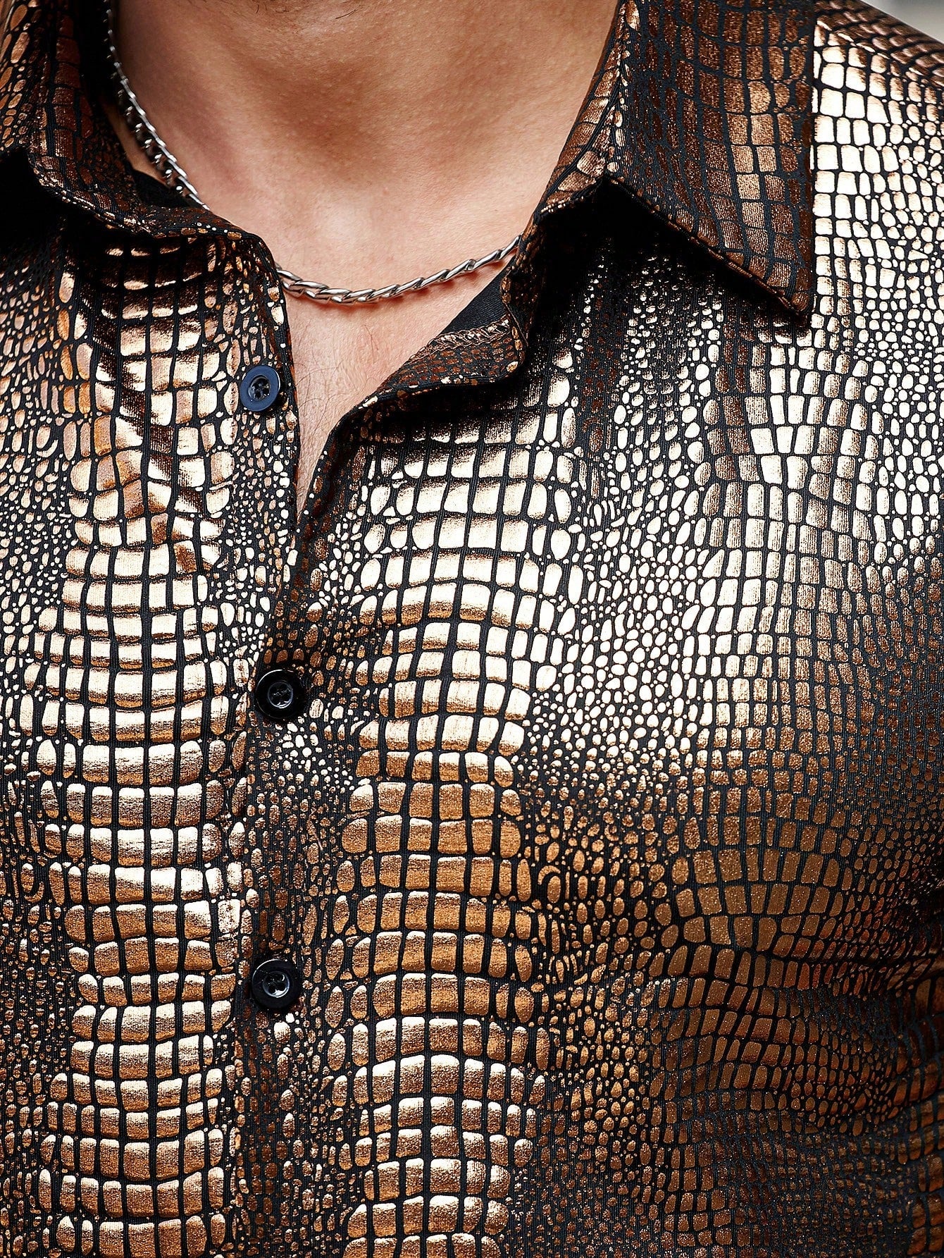 Camisa Masculina De Botão Brilhante Estampa Animal Luxuosa Camisa Masculina De Botão Brilhante Estampa Animal Luxuosa