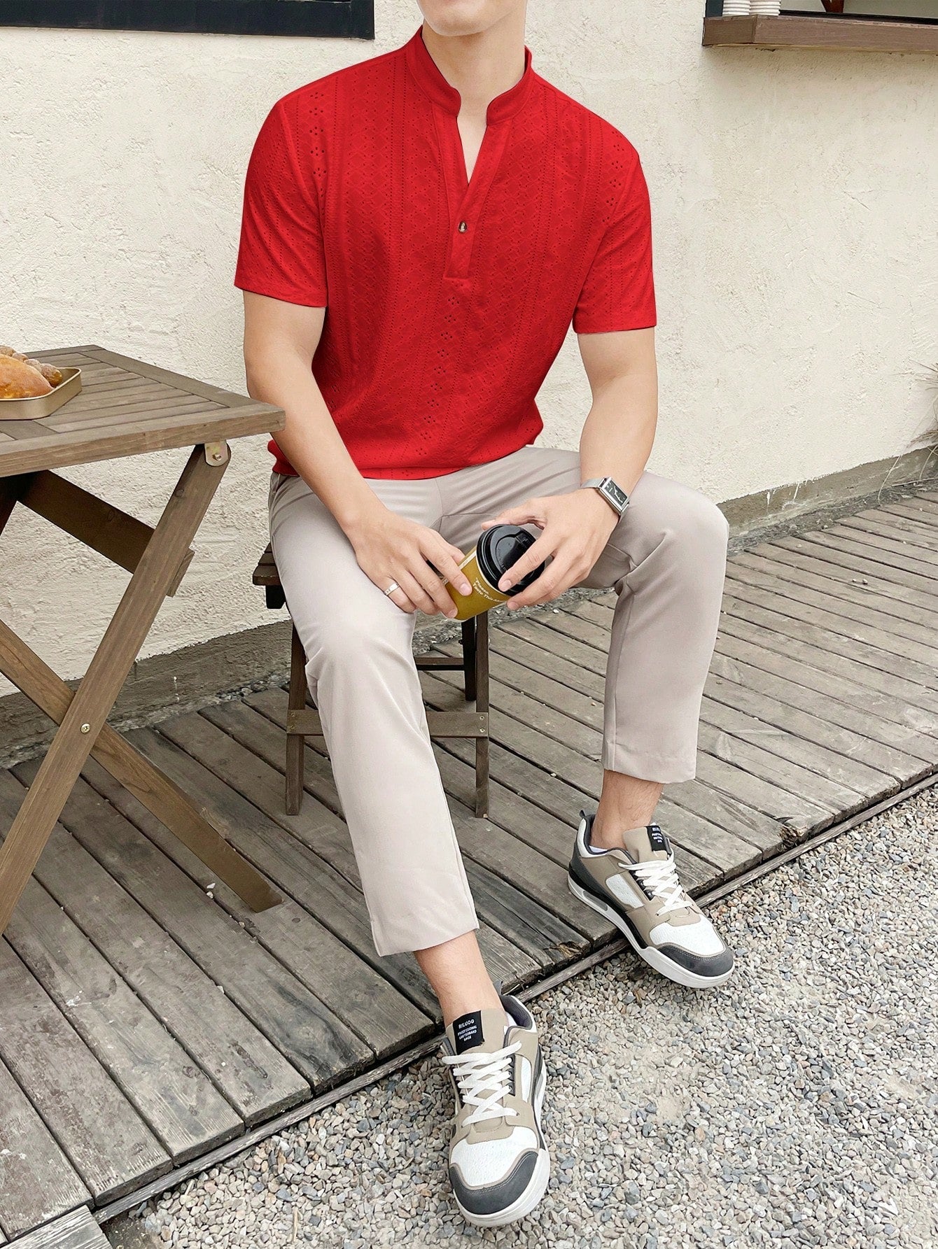 Camiseta Masculina Gola Padre Textura Rendada Camiseta Masculina Gola Padre Textura Rendada