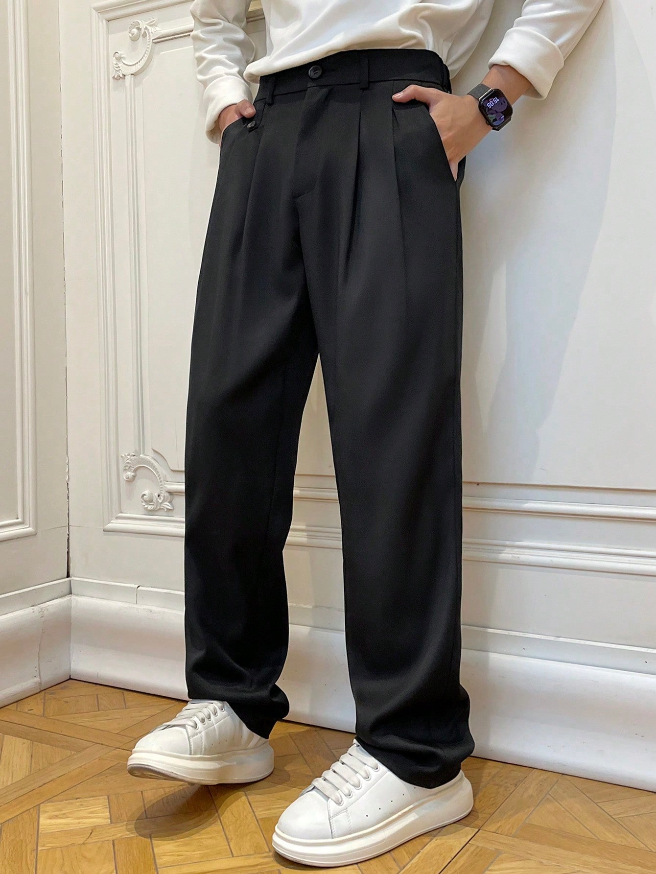 Calça Masculina Social Prega Frontal Com Corte Reto Elegante Preto / PP Calça Masculina Social Prega Frontal Com Corte