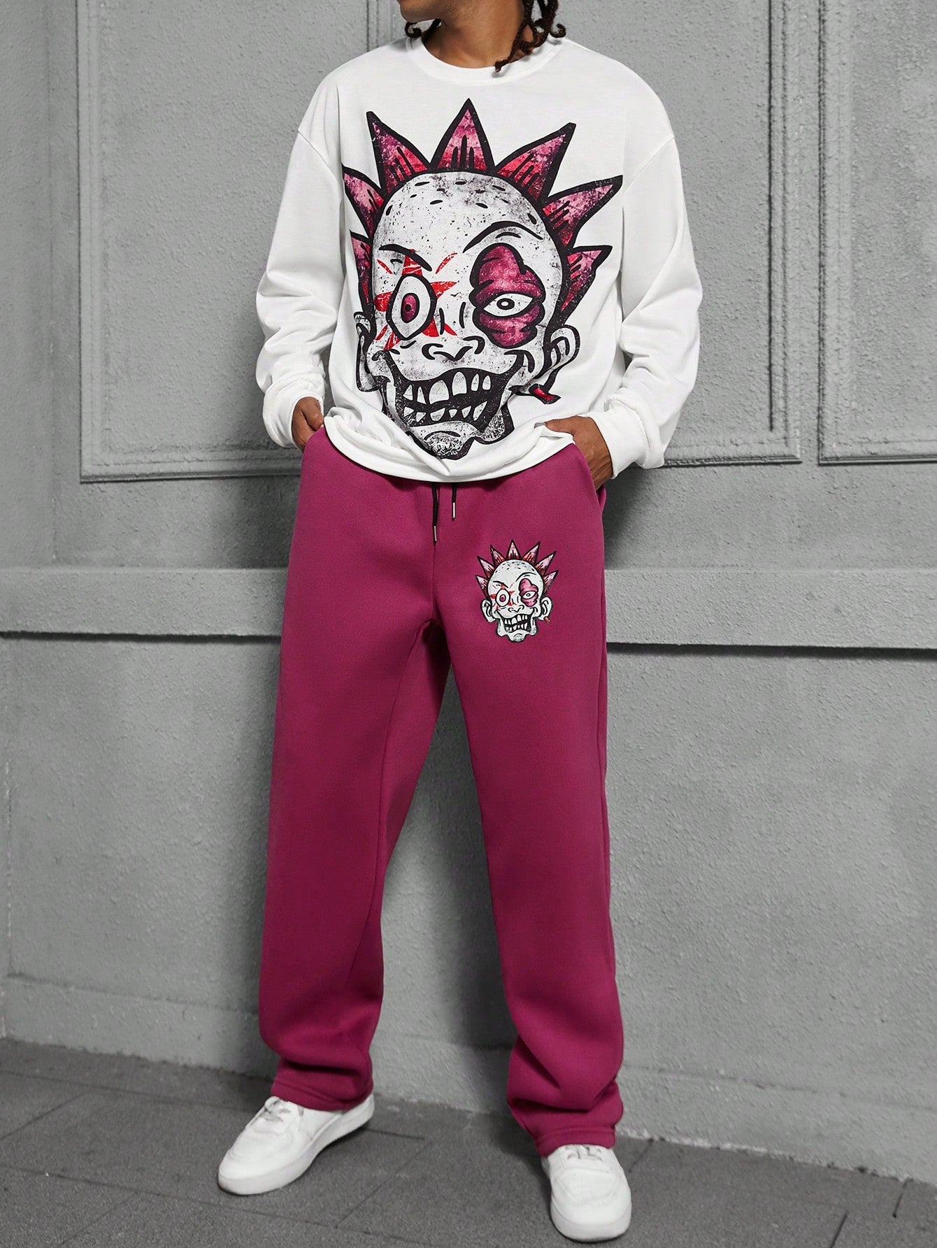 Conjunto Masculino Moletom Estampa Desenho E Calça Jogger Cós Ajustável Conjunto Masculino Moletom Estampa Desenho E