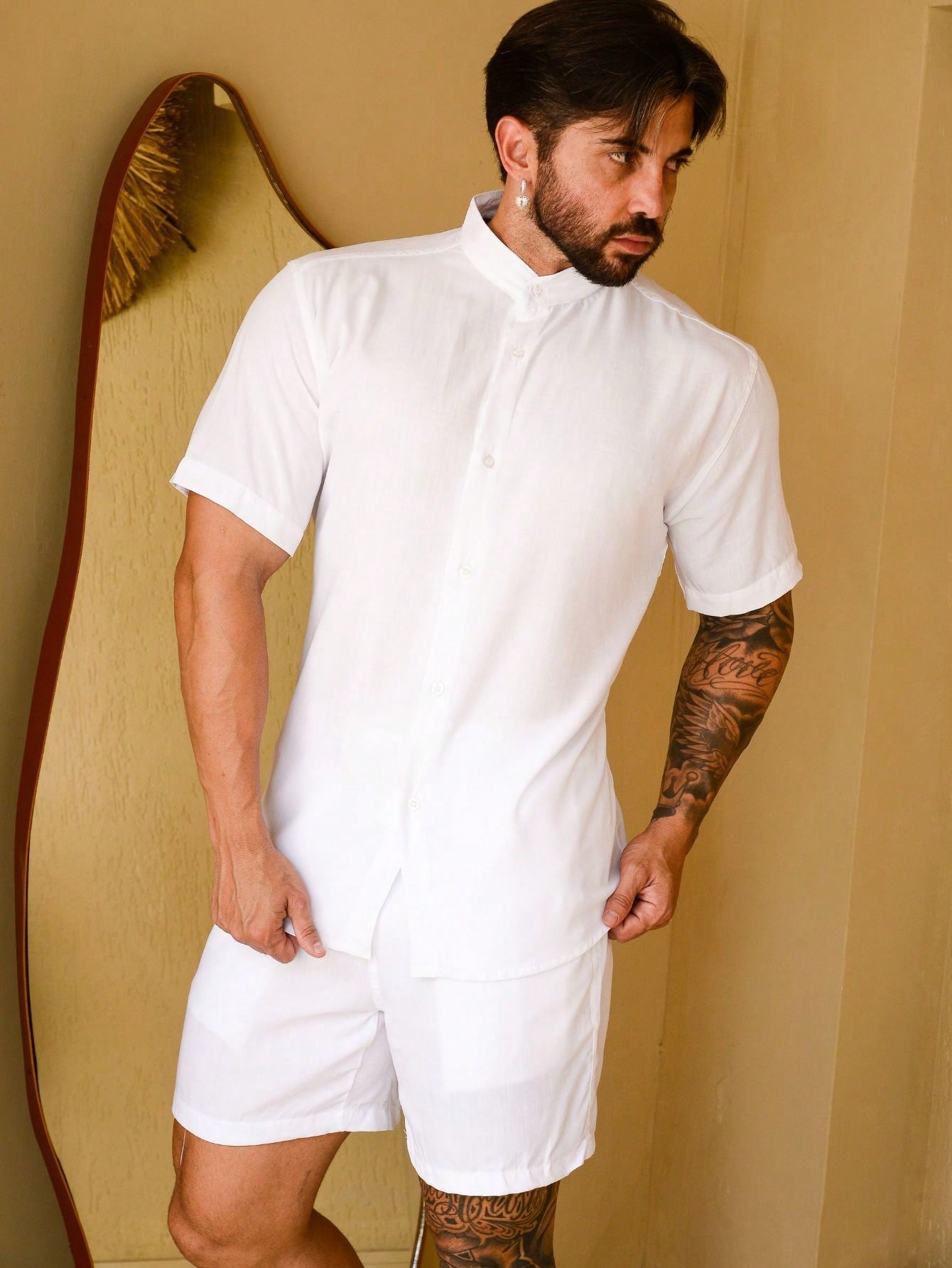 Conjunto Masculino Camisa Gola Padre E Shorts Estilo Casual Conjunto Masculino Camisa Gola Padre E Shorts Estilo Casual