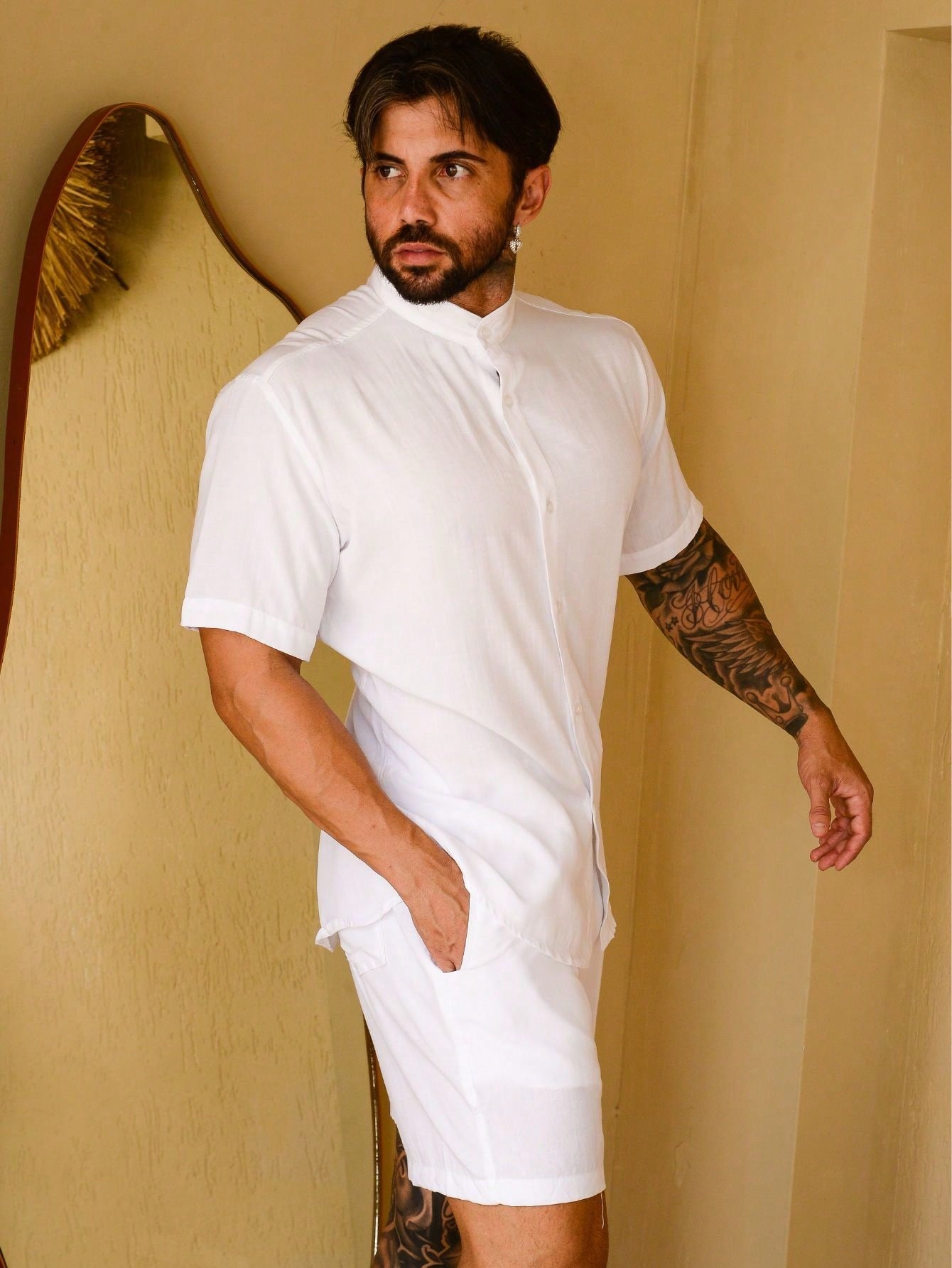 Conjunto Masculino Camisa Gola Padre E Shorts Estilo Casual Conjunto Masculino Camisa Gola Padre E Shorts Estilo Casual