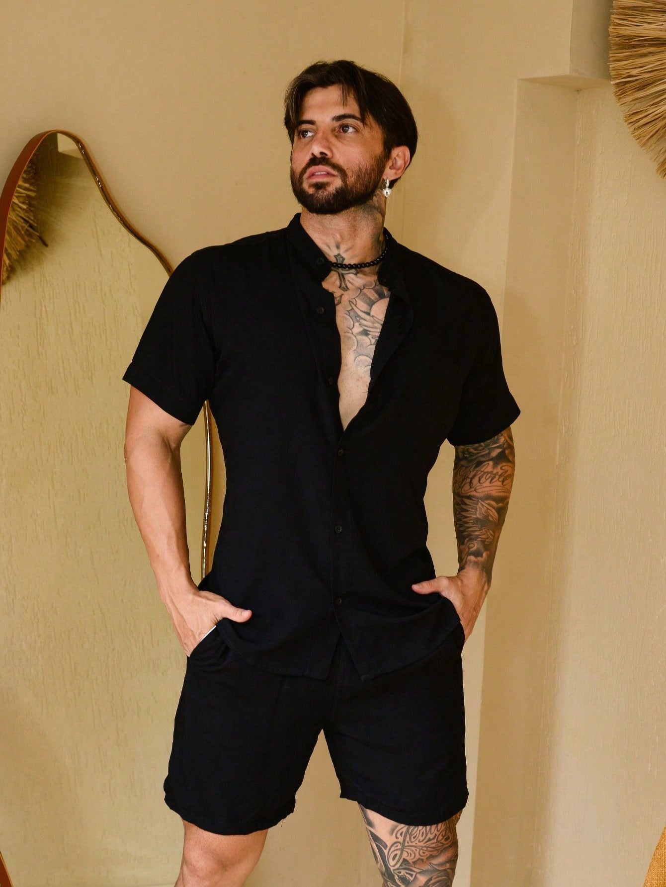 Conjunto Masculino Camisa Gola Padre E Shorts Estilo Casual Conjunto Masculino Camisa Gola Padre E Shorts Estilo Casual