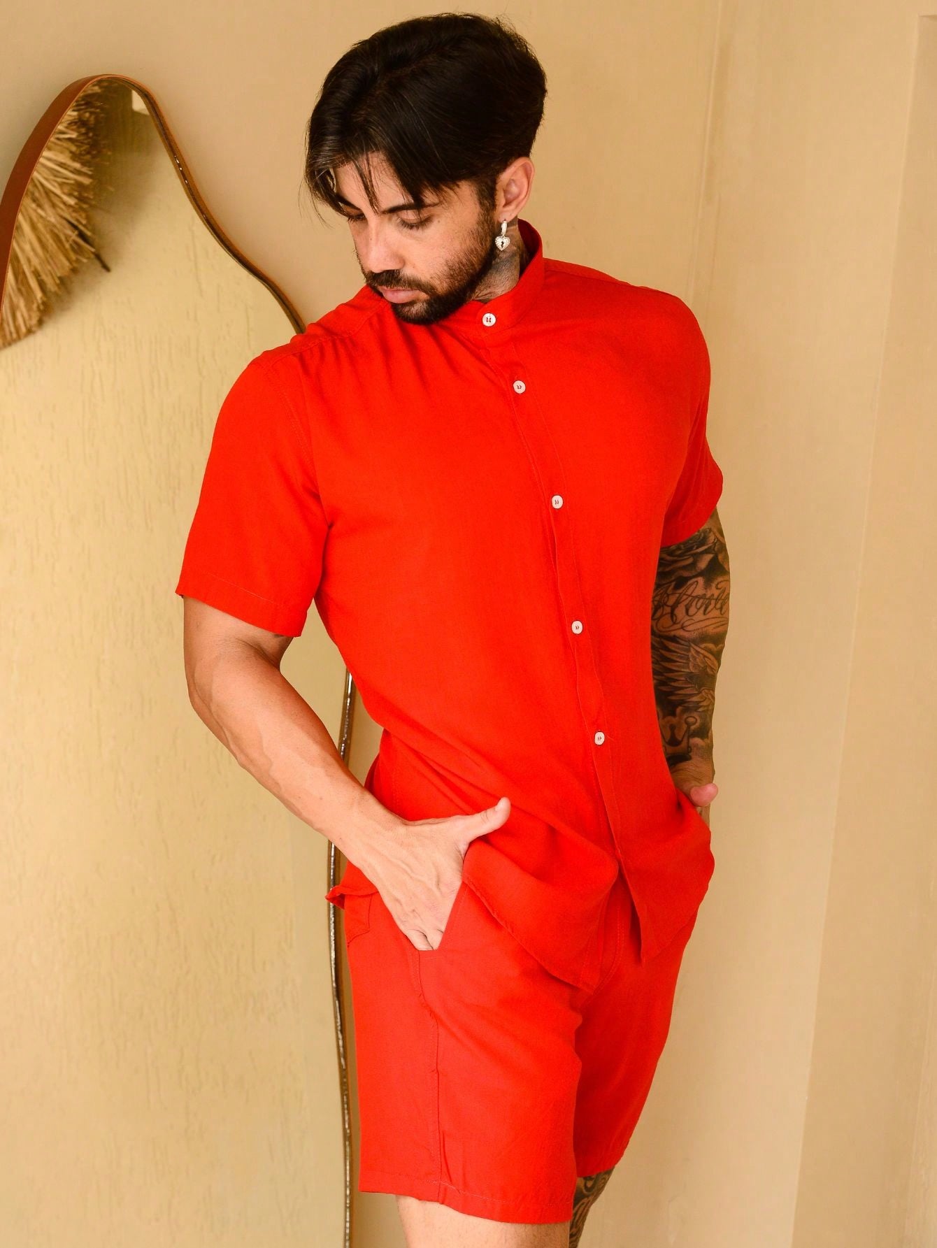 Conjunto Masculino Camisa Gola Padre E Shorts Estilo Casual Conjunto Masculino Camisa Gola Padre E Shorts Estilo Casual