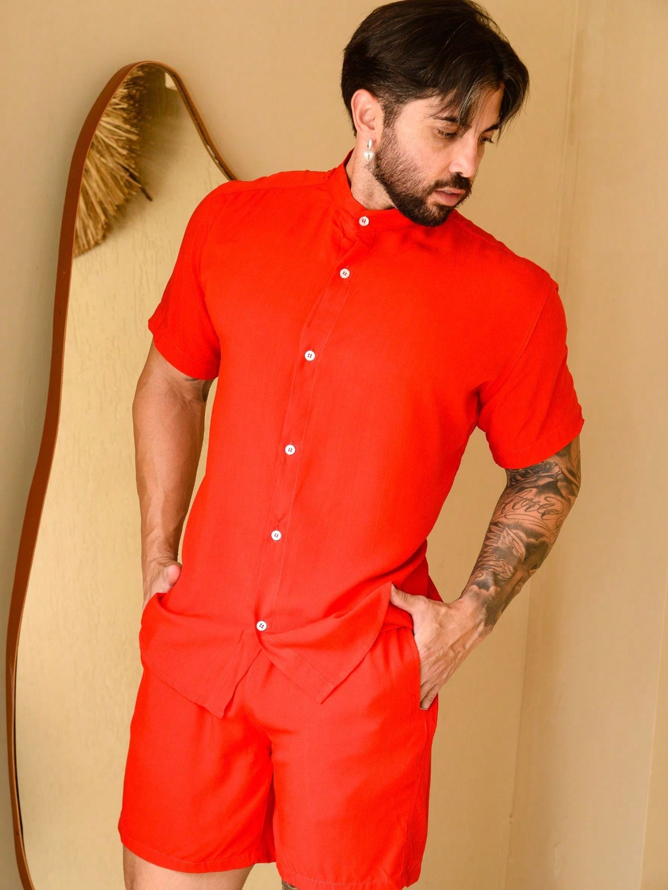 Conjunto Masculino Camisa Gola Padre E Shorts Estilo Casual Conjunto Masculino Camisa Gola Padre E Shorts Estilo Casual