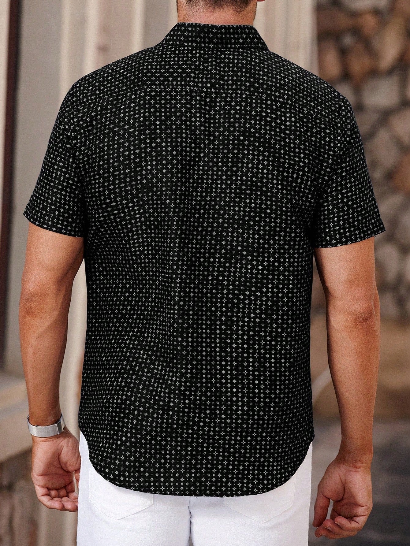 Camisa Masculina De Botão Slim Estampa Discreta Estilo Urbano Camisa Masculina De Botão Slim Estampa Discreta Estilo