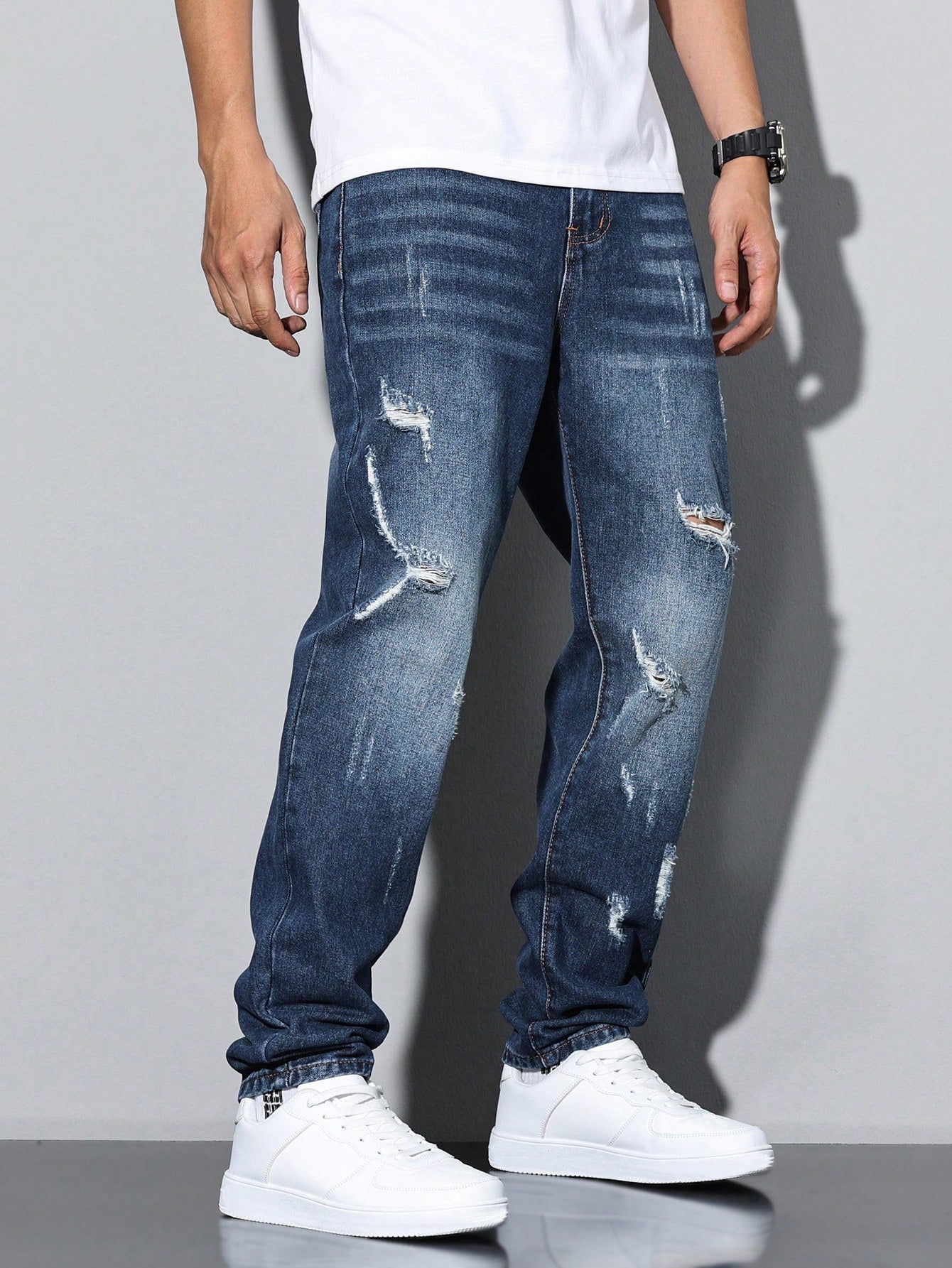 Calça Masculina Jeans Com Rasgos Discretos E Design Casual Despojado Calça Masculina Jeans Com Rasgos Discretos E